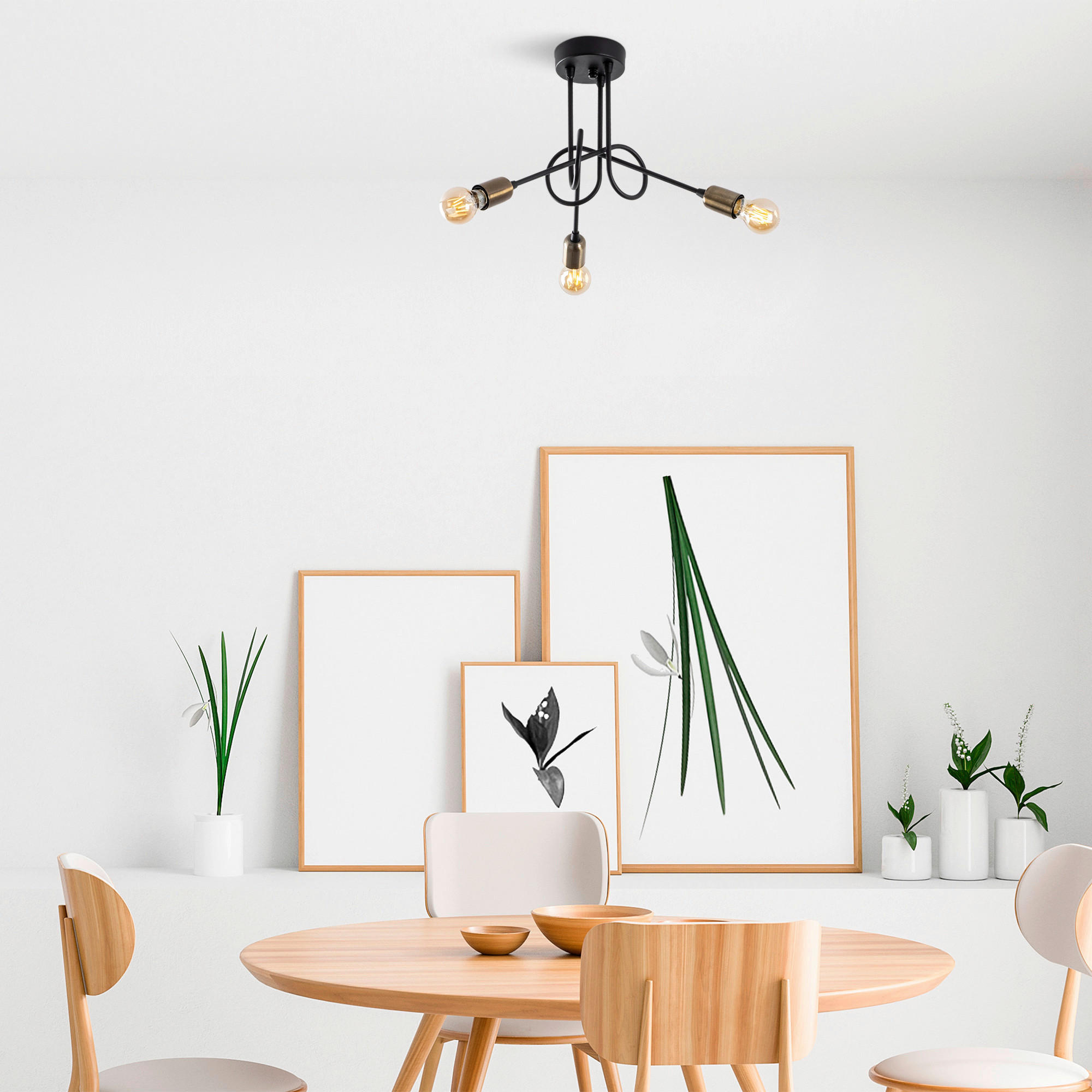 Thumbnail - Opviq Deckenleuchte Viraj bronze schwarz Metall B/H/T/L/D: ca. 46x32x46x46x46 cm E27 3 Brennstellen