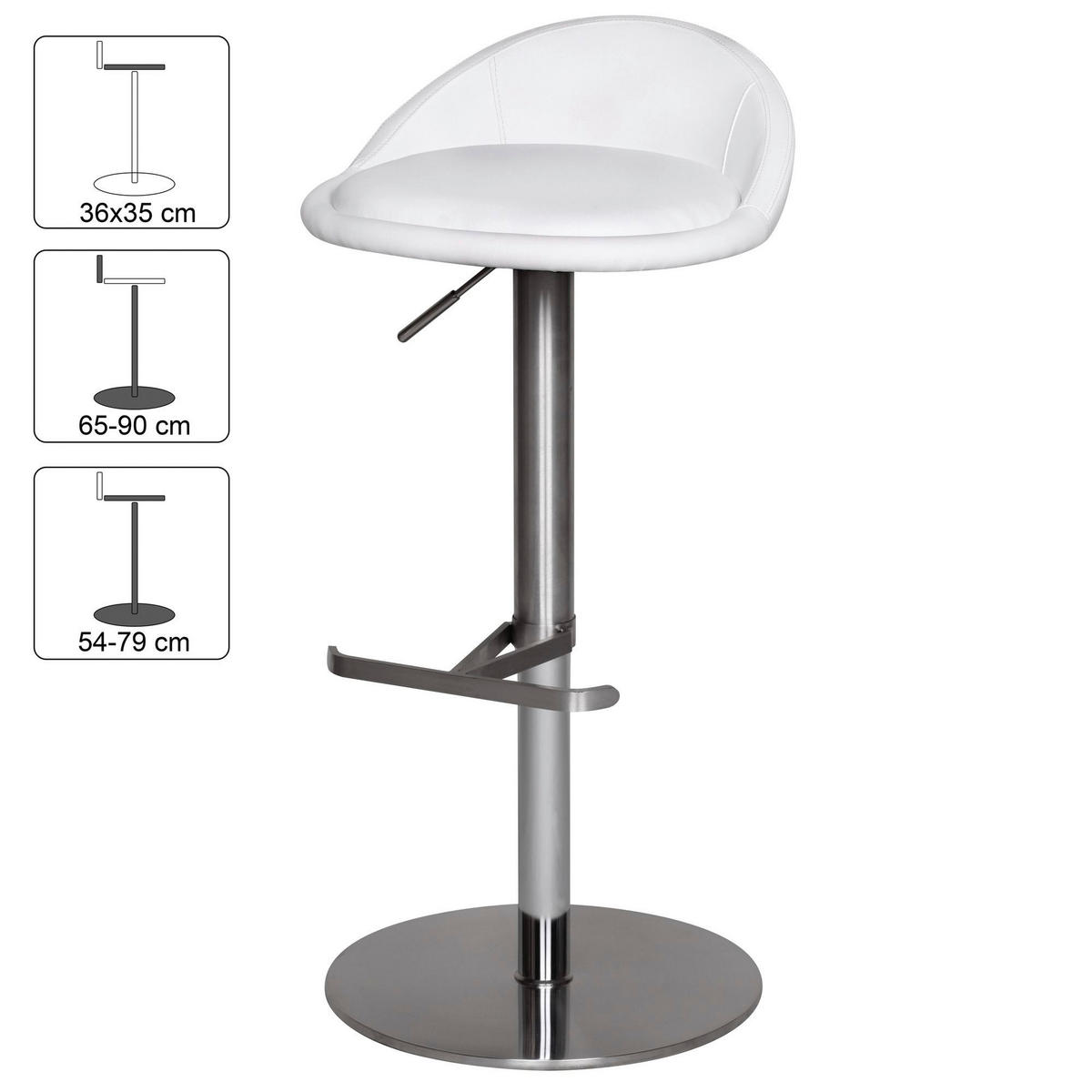 Barhocker weiß Edelstahl Kunstleder Edelstahl Edelstahl Barhocker - weiß/Edelstahl - Wohnling