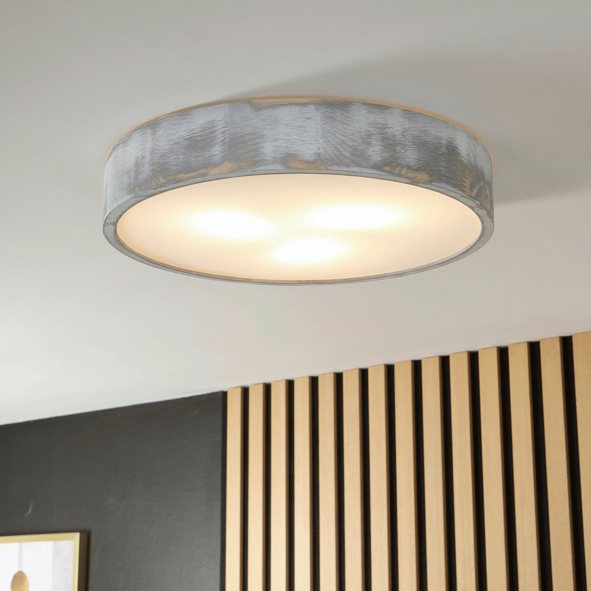 Lamkur Deckenleuchte weiß hellbraun Holz Glas B/H/L: ca. 48,5x12x48,5 cm 3 Brennstellen Eveline - weiß/hellbraun (48,50/48,50/12,00cm) - Lamkur