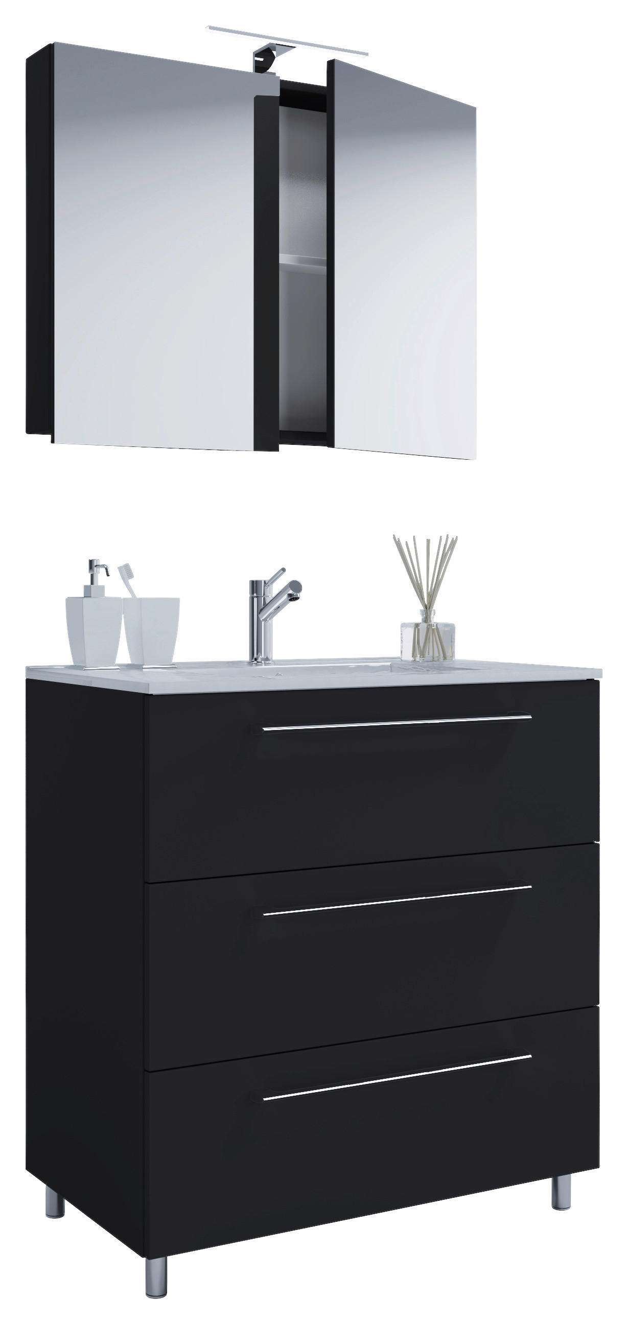 Waschplatz 3tlg-Schubo schwarz B/H/T: ca. 60x86x46 cm 3tlg-Schubo - schwarz (60,00/86,00/46,00cm) - VCM Möbel