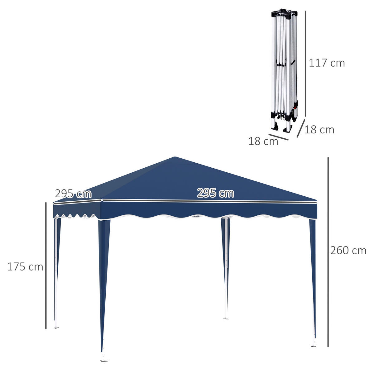 Outsunny Faltpavillon blau Stahl B/H/L: ca. 295x260x295 cm Faltpavillon - blau (295,00/295,00/260,00cm) - Outsunny
