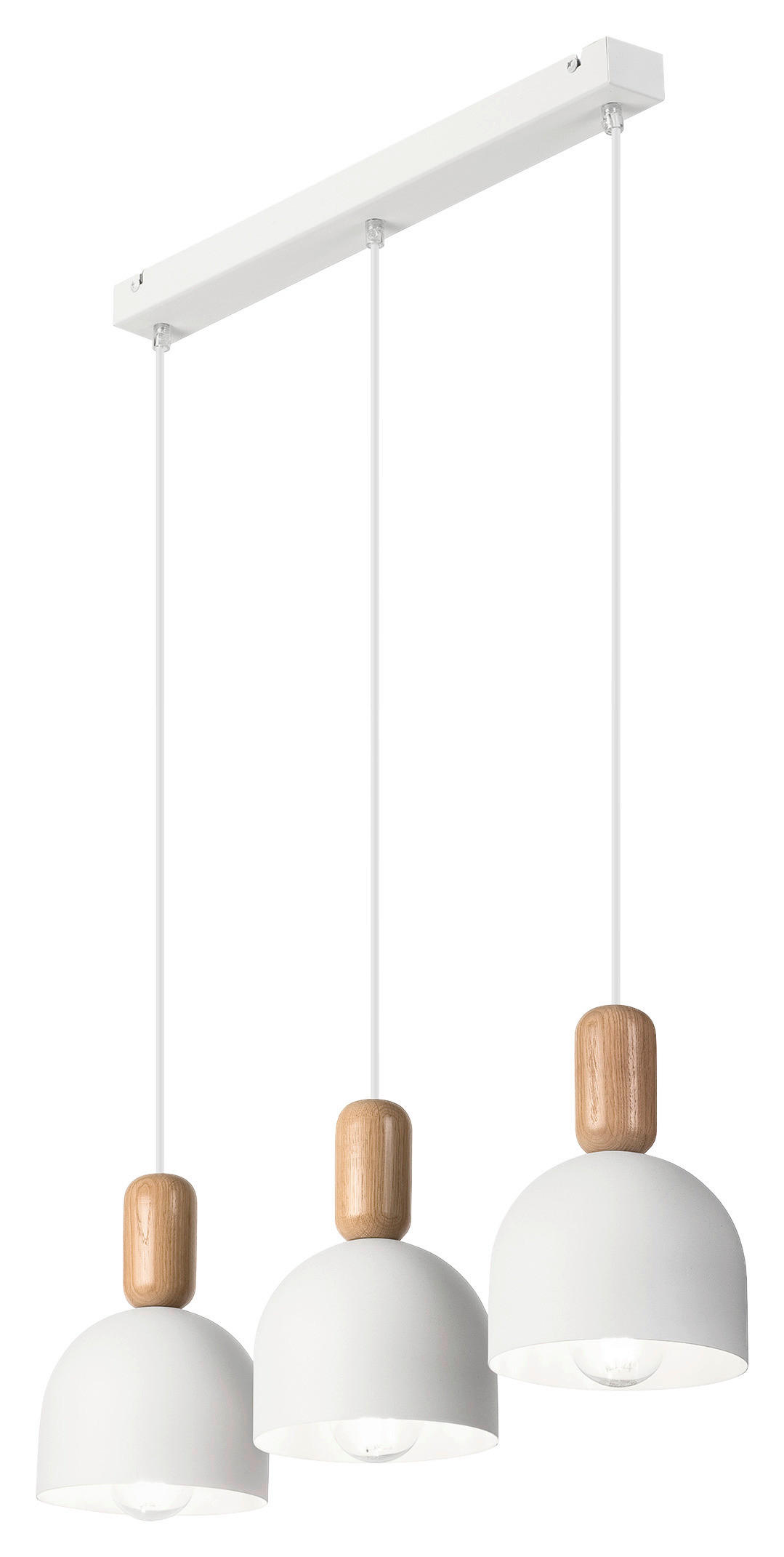 Lamkur Hängeleuchte Eiche weiß Stahl Holz B/H/L: ca. 15,5x85x59 cm E27 3 Brennstellen Alma - Eiche/weiß (59,00/15,50/85,00cm) - Lamkur