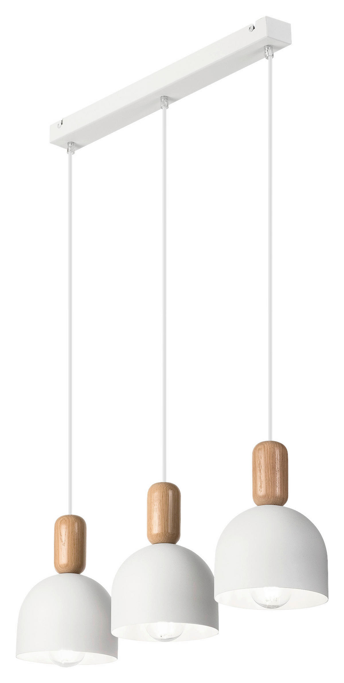 Lamkur Hängeleuchte Eiche weiß Stahl Holz B/H/L: ca. 15,5x85x59 cm E27 3 Brennstellen Alma - Eiche/weiß (59,00/15,50/85,00cm) - Lamkur