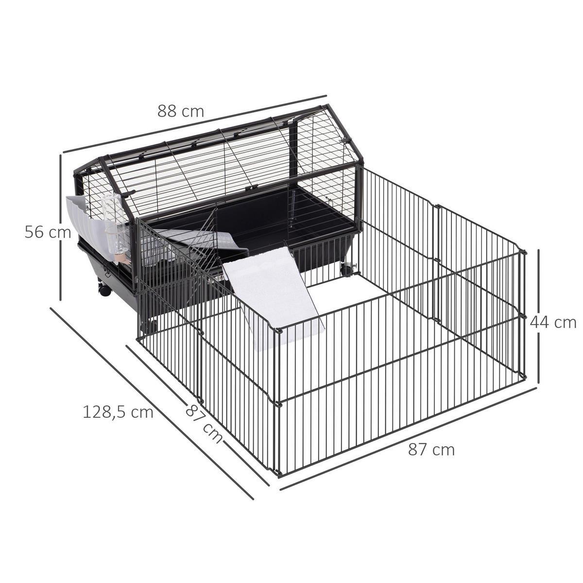 PawHut Meerschweinkäfig schwarz Metall B/H/L: ca. 130x56x88 cm Meerschweinkäfig - schwarz (88,00/130,00/56,00cm) - PawHut