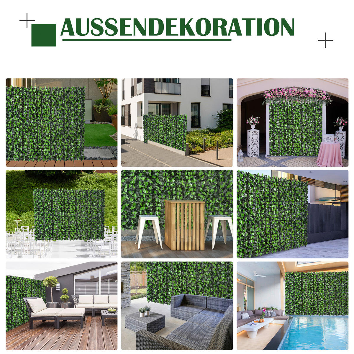 Outsunny Künstliche Hecke grün Kunststoff H/L: ca. 100x300 cm Künstliche Hecke - grün (300,00cm) - Outsunny