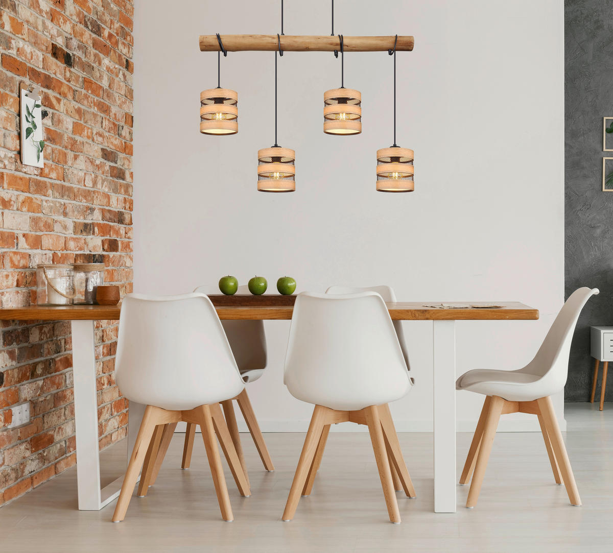GLOBO Pendelleuchte SOENI 15650-4H natur braun schwarz Holz MDF Metall B/H/L: ca. 15x120x85 cm E27 4 Brennstellen SOENI - braun/natur (85,00/15,00/120,00cm) - GLOBO