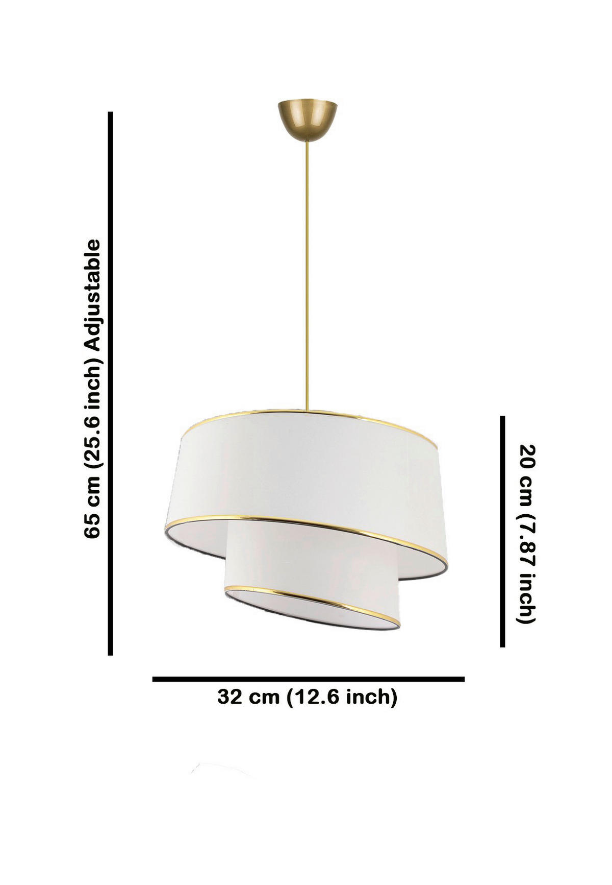 Opviq Pendelleuchte gold weiß Metall Stoff B/H/L: ca. 32x70x32 cm E27 1 Brennstellen Barette - gold/weiß (32,00/32,00/70,00cm) - Opviq