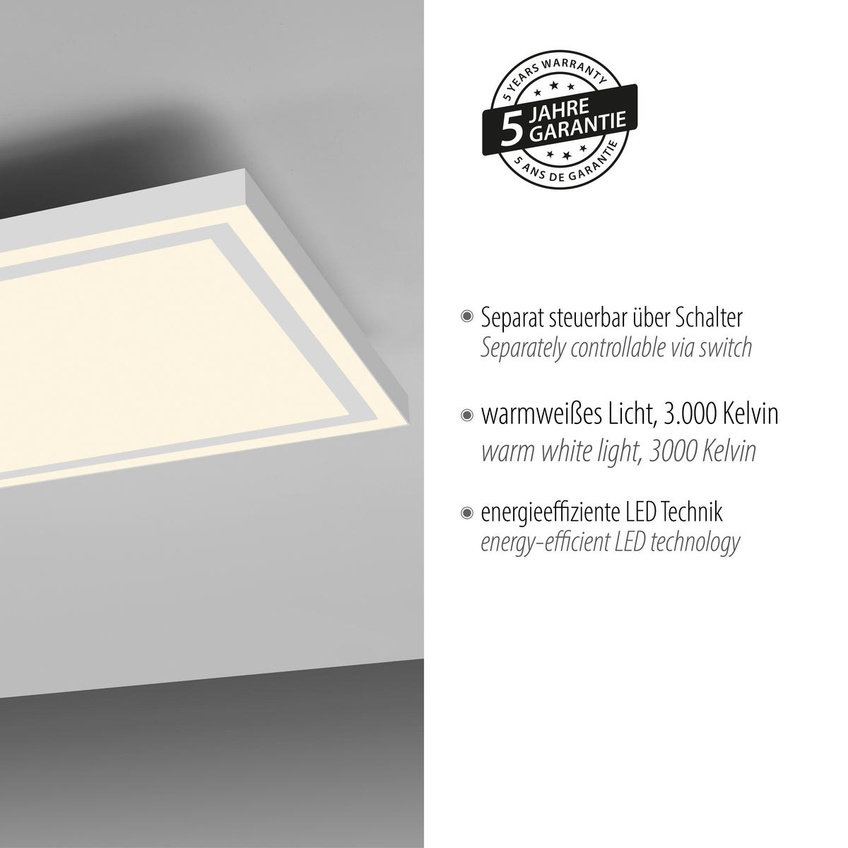Just Light LED-Deckenleuchte BEDGING 14882-16 weiß Eisen Kunststoff B/H/T: ca. 80x5,6x35 cm 2 Brennstellen BEDGING - weiß (80,00/5,60/35,00cm) - Just Light