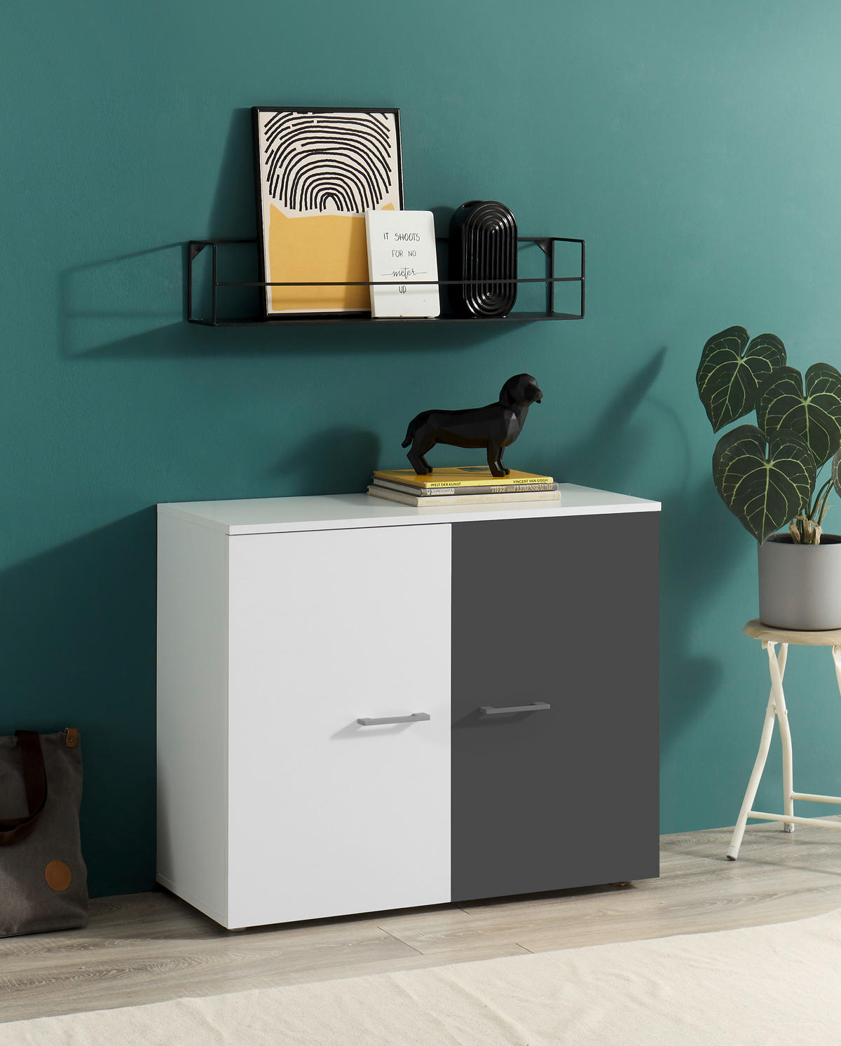 Kommode Alex weiß Graphit B/H/T: ca. 90x75x37 cm Alex - weiß/Graphit (90,00/75,00/37,00cm)