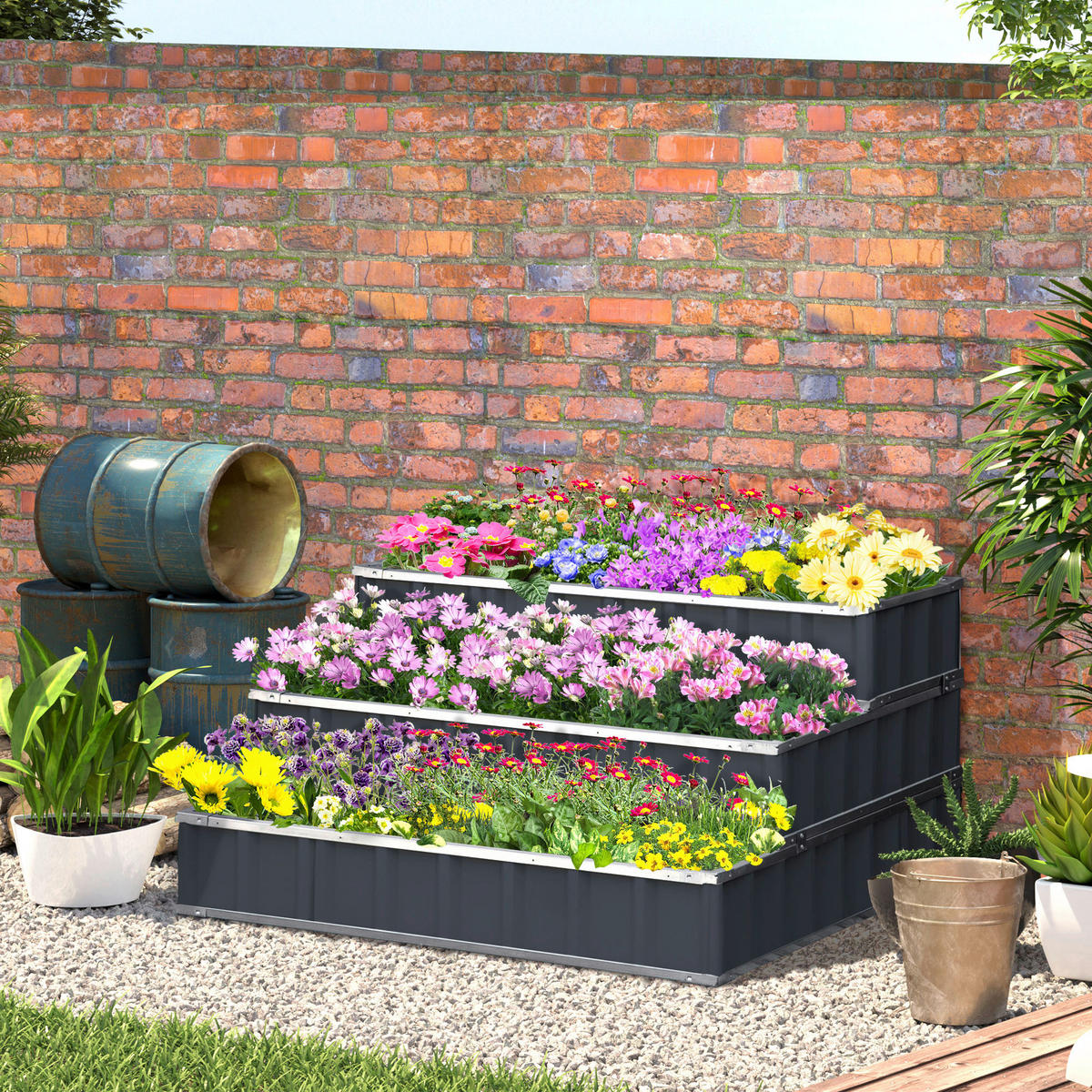 Outsunny Hochbeet dunkelgrau B/H/L: ca. 118x62x118 cm Hochbeet - dunkelgrau (118,00/118,00/62,00cm) - Outsunny