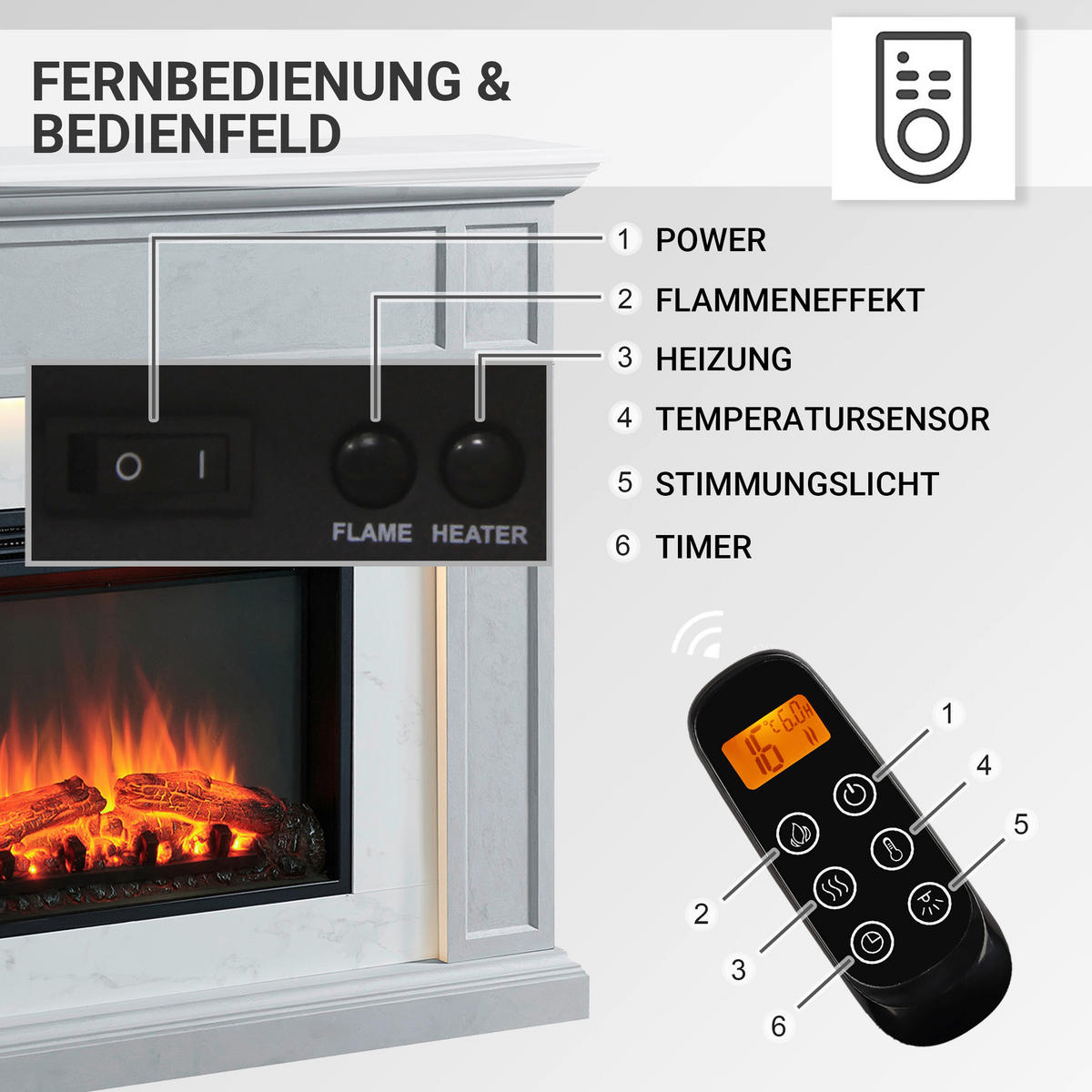 Balderia Elektrischer-Kamin Arthur EF321A-MT321D-CG Beton B/H/T: ca. 105x122x25 cm ca. 2000 W Elektro-Kamin Arthur - Beton (105,00/122,00/25,00cm) - Balderia