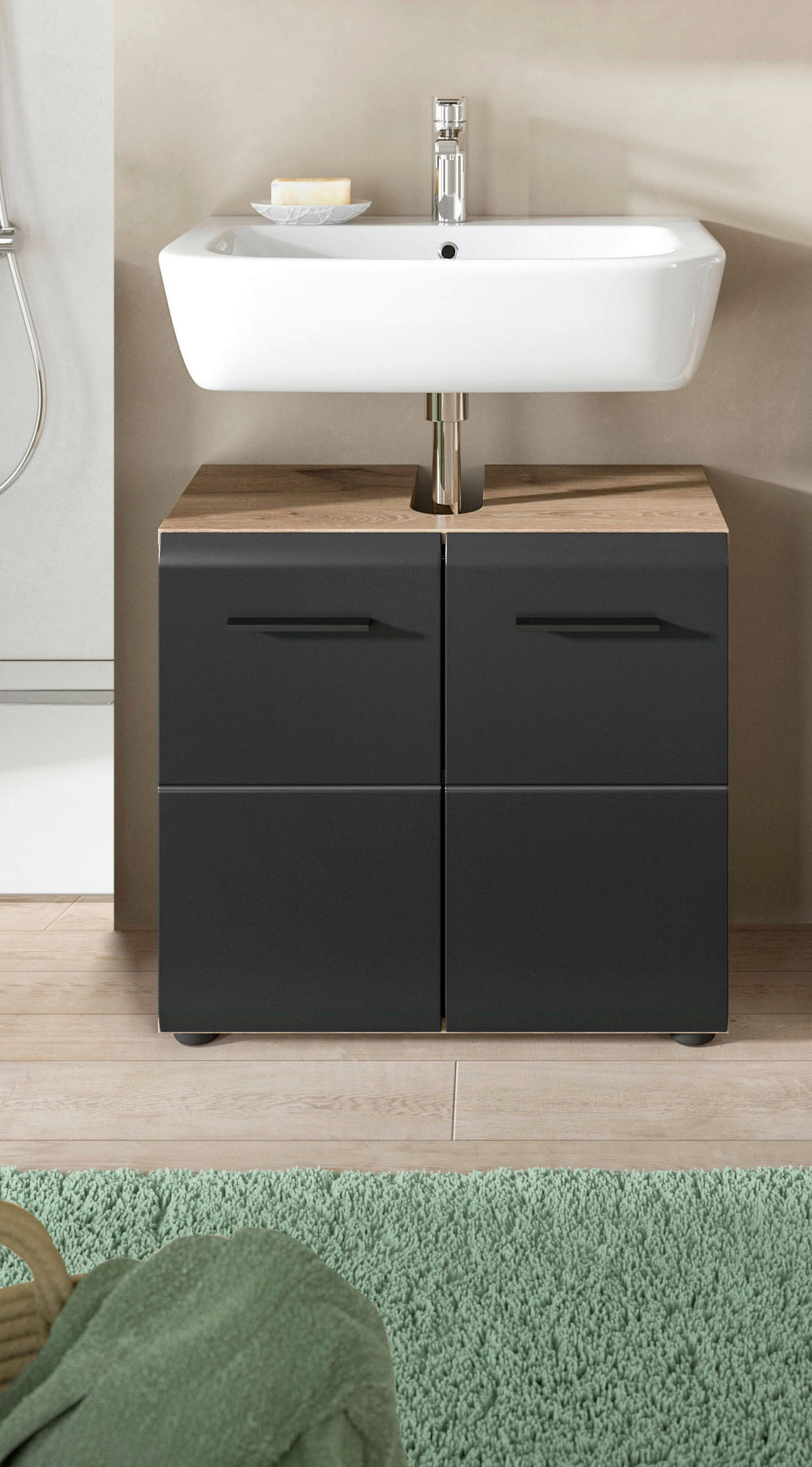 Waschbeckenunterschrank Ice Nox Oak Nachbildung schwarz matt B/H/T: ca. 60x54x30 cm Ice - schwarz (60,00/54,00/30,00cm) - xonox.home