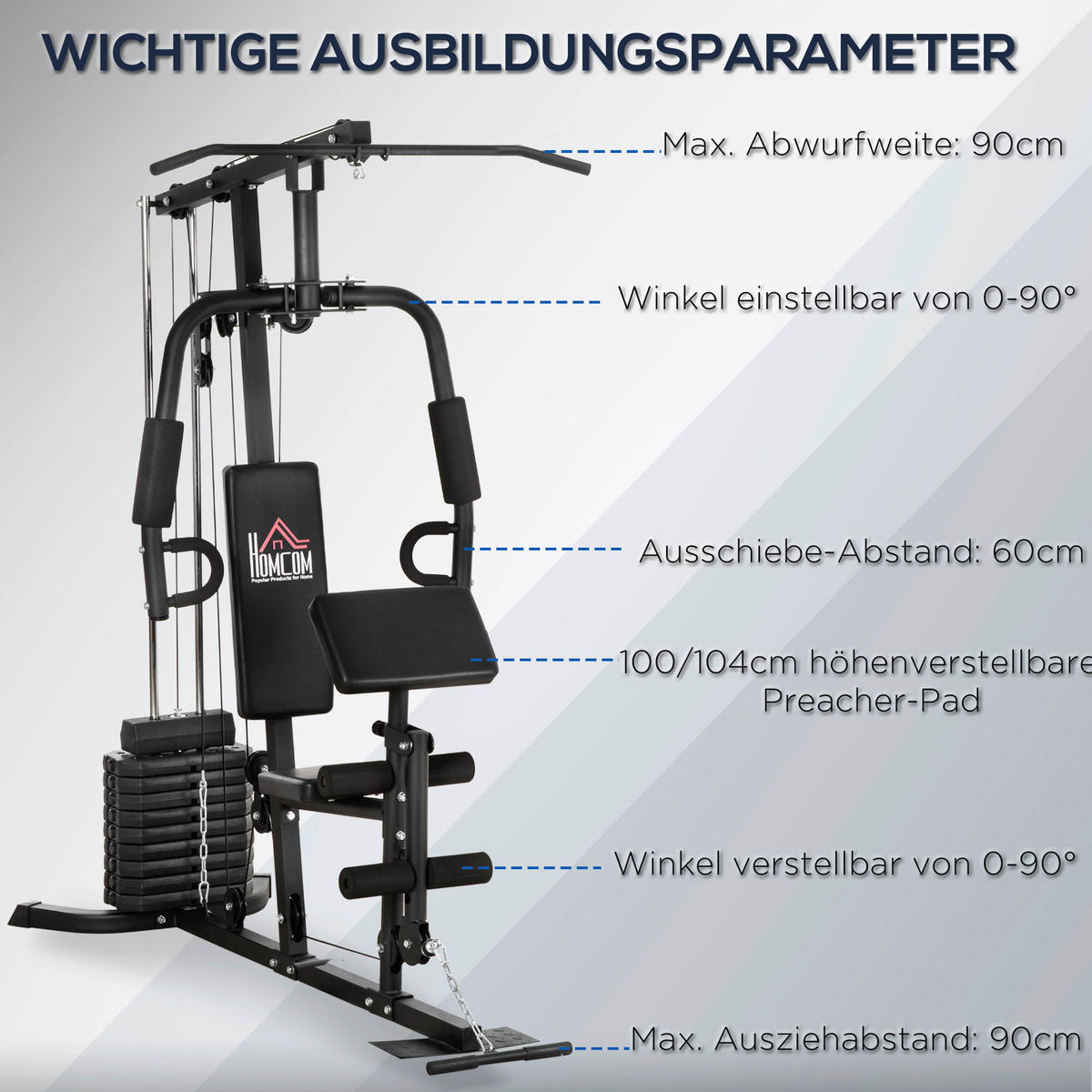 HOMCOM Kraftstation schwarz Stahl B/H/L: ca. 108x200x180 cm Kraftstation - schwarz (180,00/108,00/200,00cm) - HOMCOM