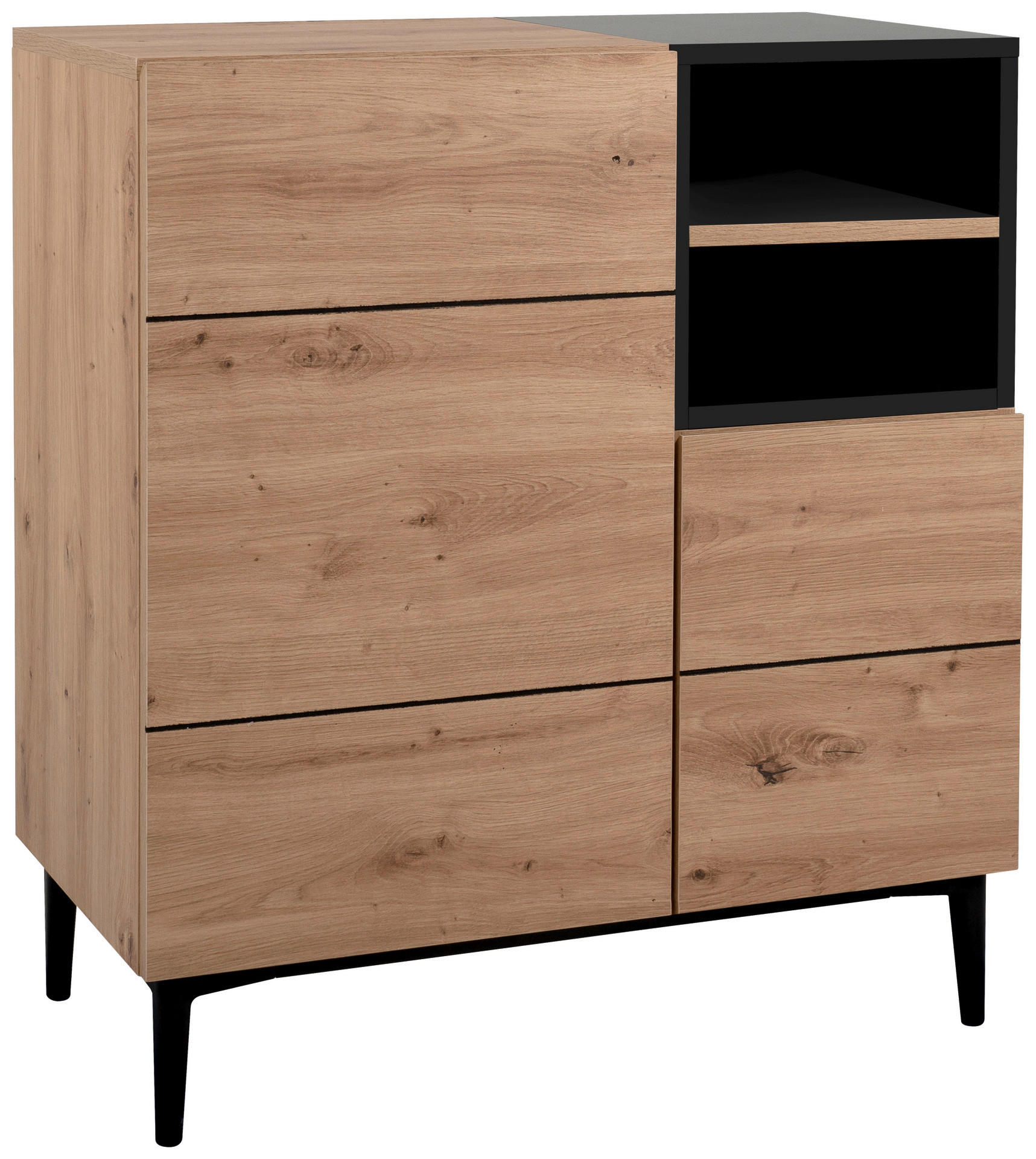 Kommode Nola Eiche Artisan Nachbildung schwarz B/H/T: ca. 80x90x42 cm Nola - Eiche/schwarz (80,00/90,00/42,00cm)