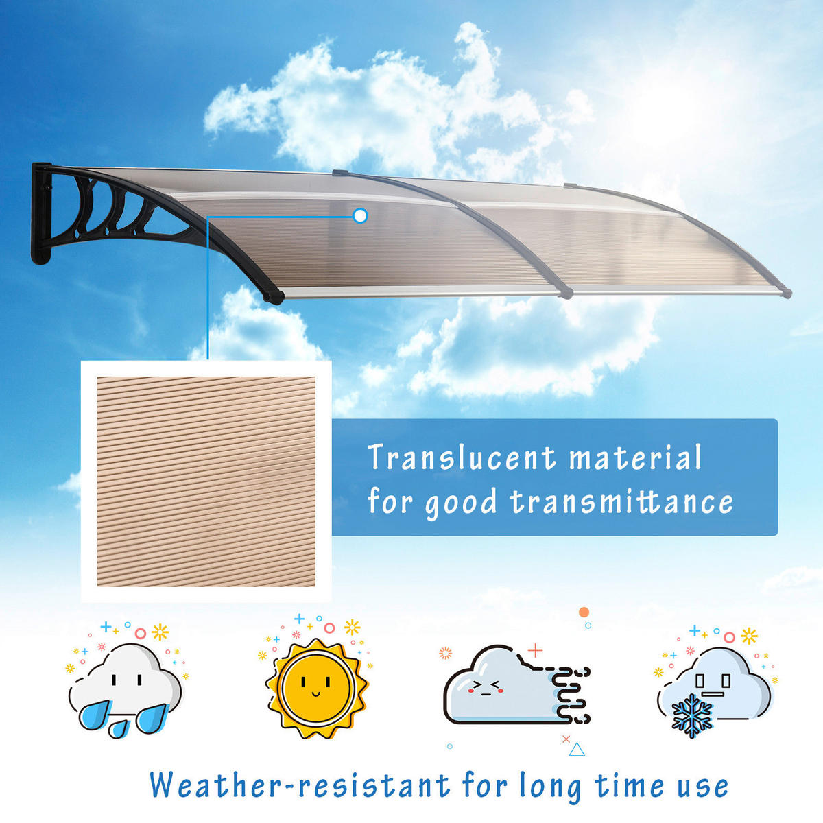 Outsunny Vordach braun B/H/L: ca. 195x75x23 cm Vordach - braun (23,00/195,00/75,00cm) - Outsunny