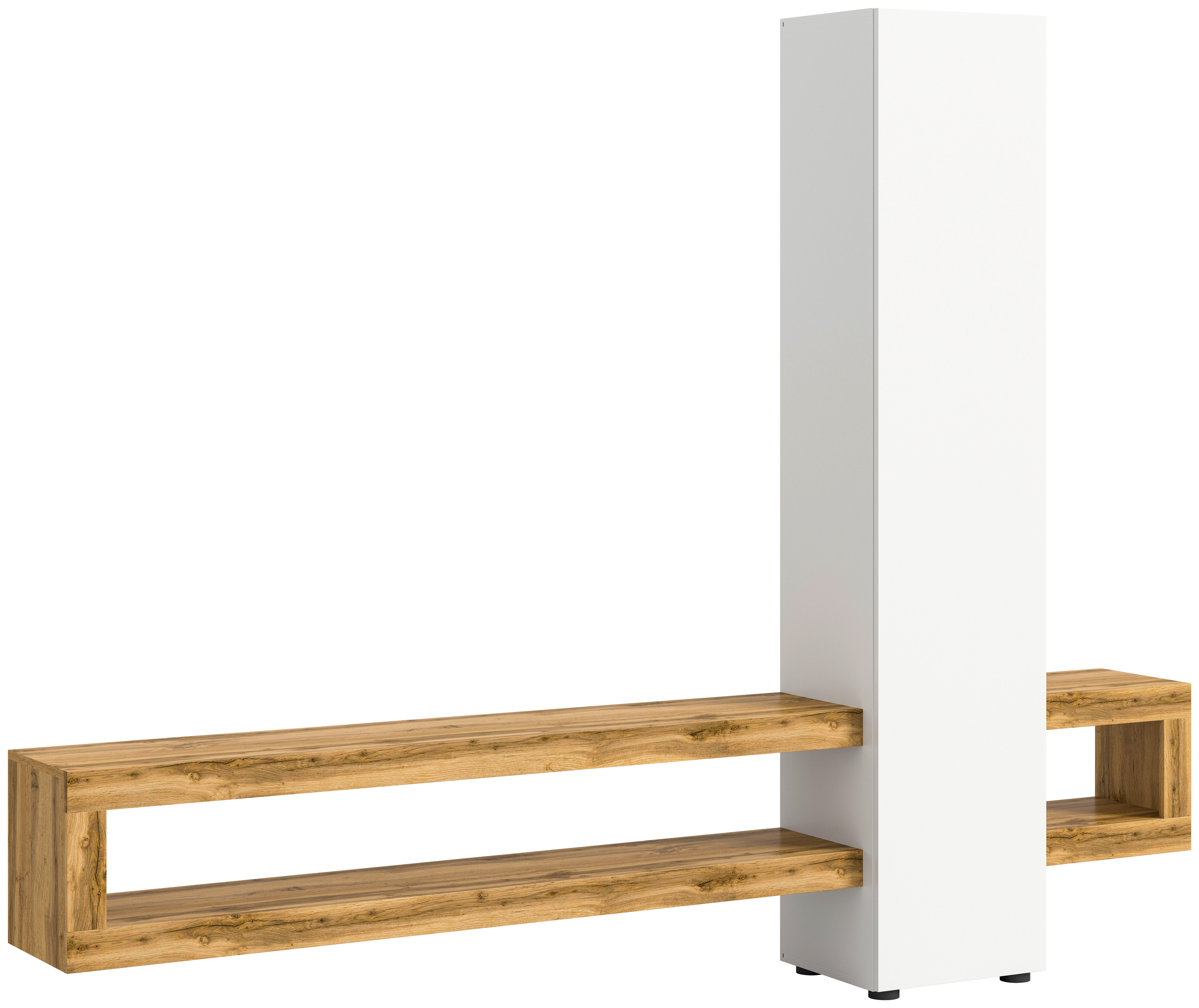 Wohnwand Samba weiß Eiche Wotan Nachbildung B/H/T: ca. 240x190x35 cm Samba - Eiche/weiß (240,00/190,00/35,00cm) - xonox.home