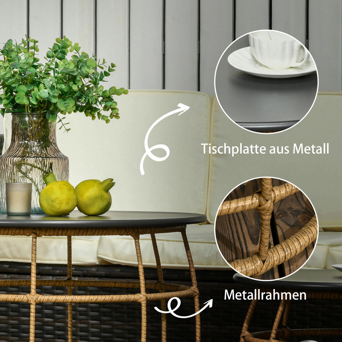 Outsunny Beistelltisch sand Polyrattan B/H/L: ca. 60x60x47 cm Rattan_Beistelltisch-Set - sand (47,00/60,00/60,00cm) - Outsunny