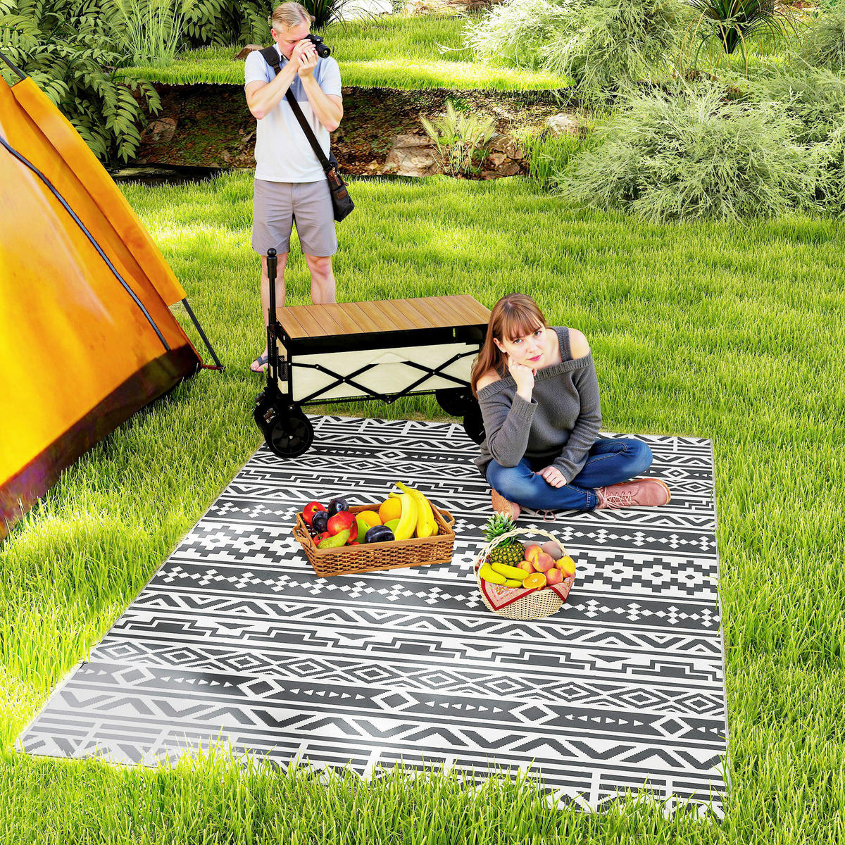Outsunny Outdoor-Teppich weiß B/H/L: ca. 274x1x182 cm Outdoorteppich - weiß/dunkelgrau (182,00/274,00/1,00cm) - Outsunny