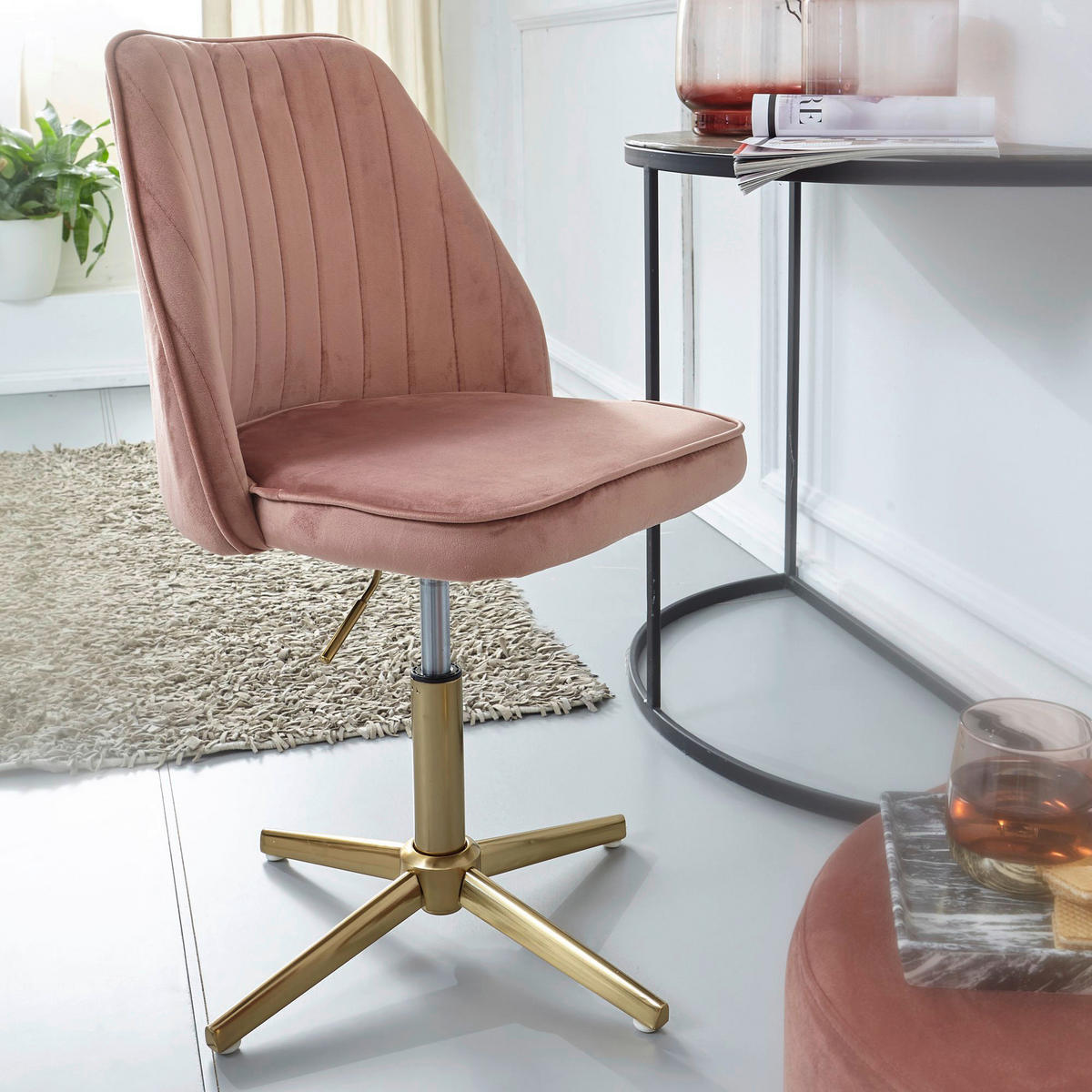 Drehstuhl rosa gold Stoff Eisen Drehstuhl - gold/rosa (60,00/80,00/60,00cm) - Wohnling