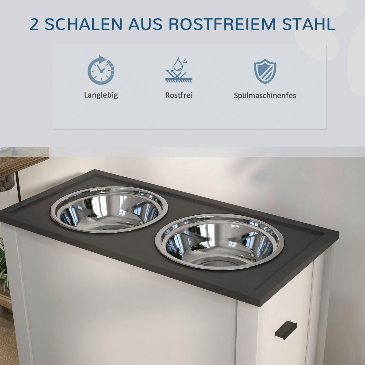 PawHut Futterstation weiß MDF B/H/L: ca. 30x42x60 cm Futterstation - weiß (60,00/30,00/42,00cm) - PawHut