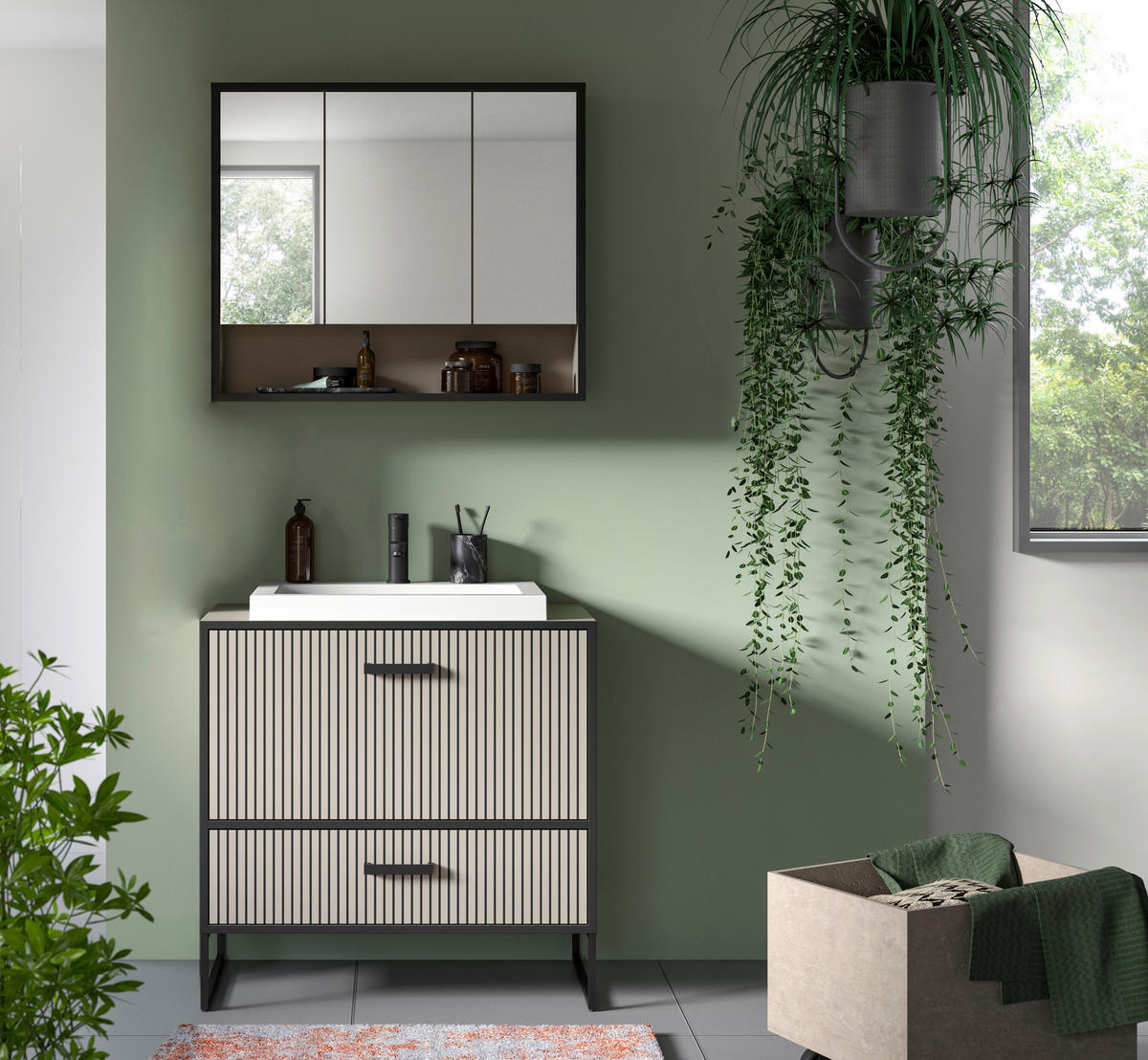 Badezimmer-Set BAGNO schwarz Kaschmirgrau Nachbildung B/H/T: ca. 80x192x48 cm BAGNO - schwarz (80,00/192,00/48,00cm) - xonox.home