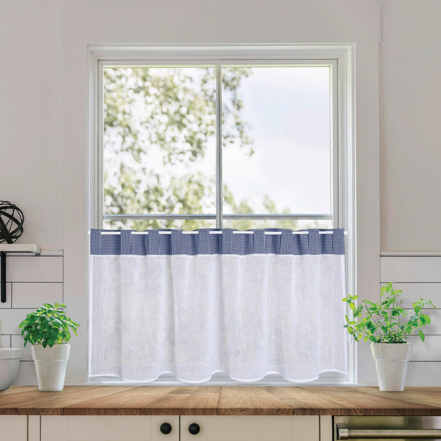 Happy Home Scheibengardine Jens weiß B/L: ca. 140x50 cm Jens - blau/weiß (140,00/50,00cm) - Happy Home