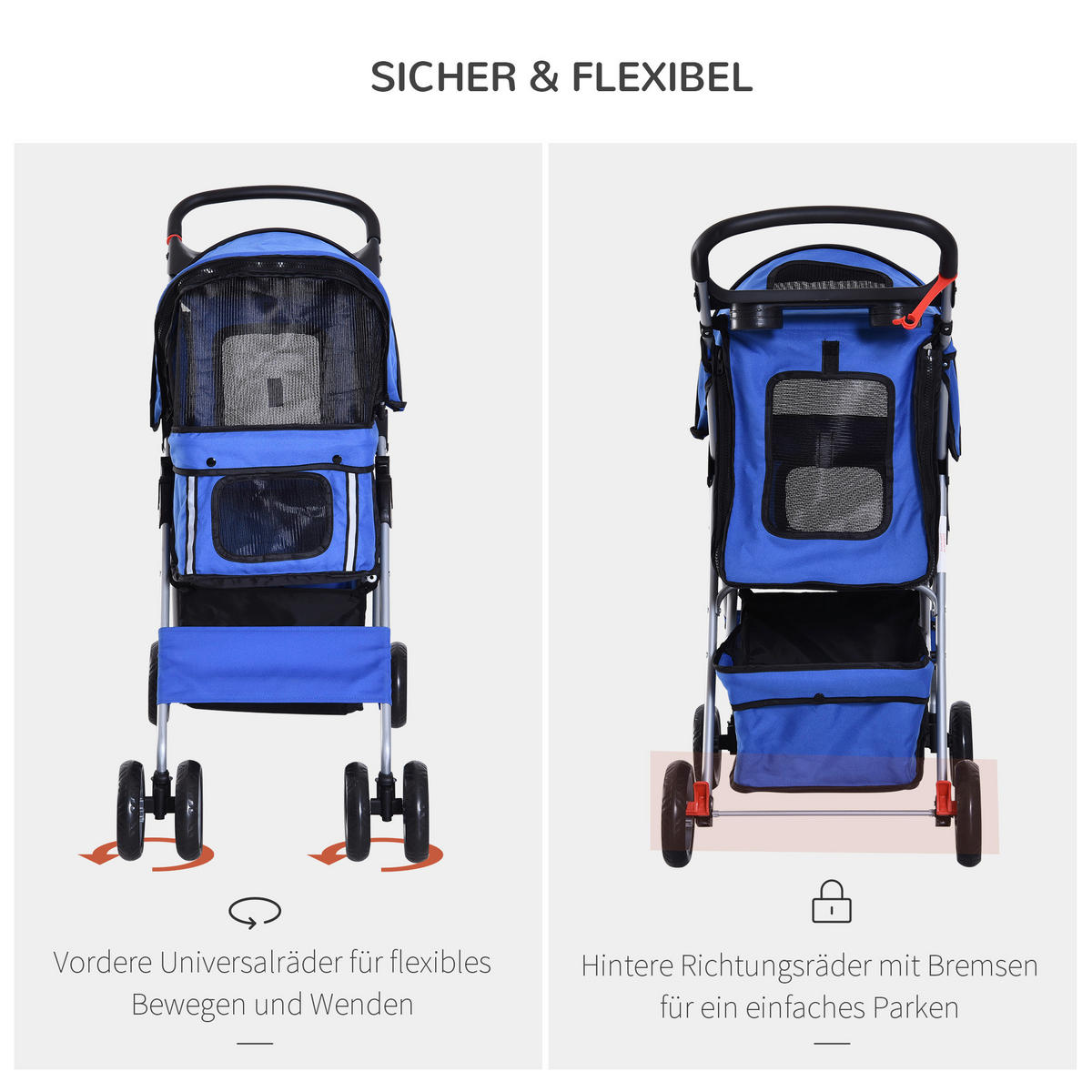 PawHut Hunde-Zubehör blau Edelstahl B/H/L: ca. 45x75x97 cm Hundebuggy - blau (97,00/45,00/75,00cm) - PawHut