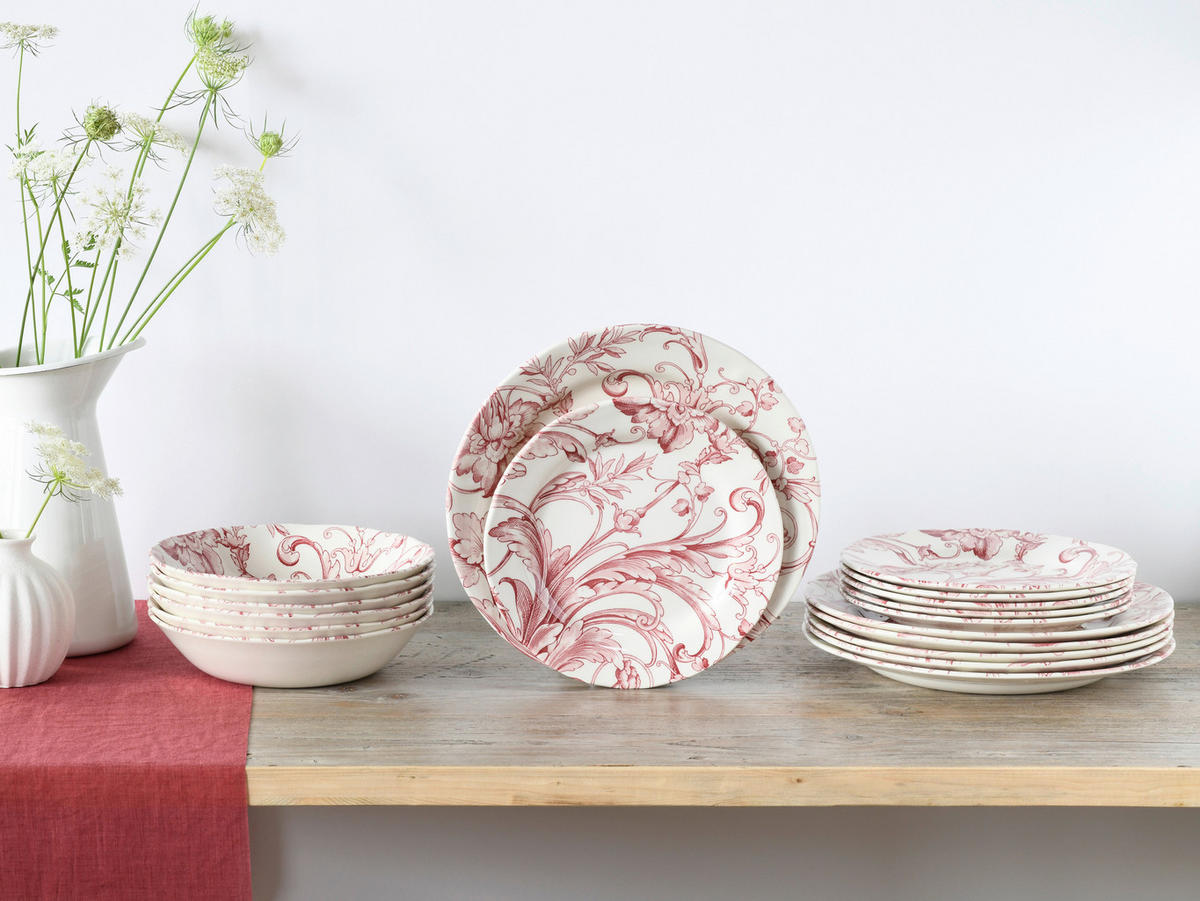 CreaTable Tafelservice Venecia rot Steingut 18 tlg. Venecia - rot (31,50/30,50/33,00cm) - CreaTable