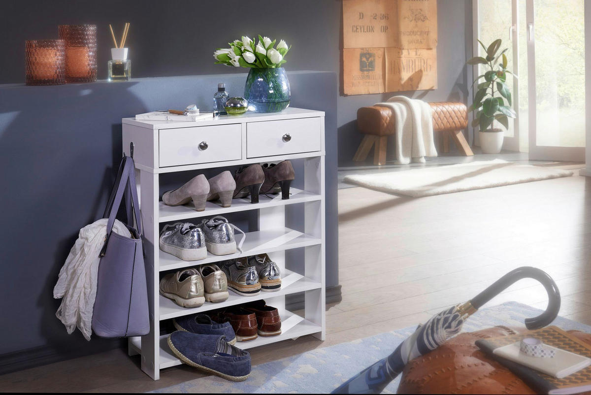 Schuhregal weiß B/H/T: ca. 60x79x24 cm Schuhregal - weiß (60,00/79,00/24,00cm) - Wohnling