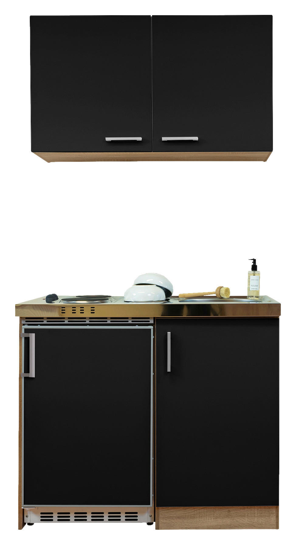 Respekta Miniküche 100 schwarz matt B/H/T: ca. 100x200x60 cm 100 - Eiche/schwarz (100,00/200,00/60,00cm) - Respekta