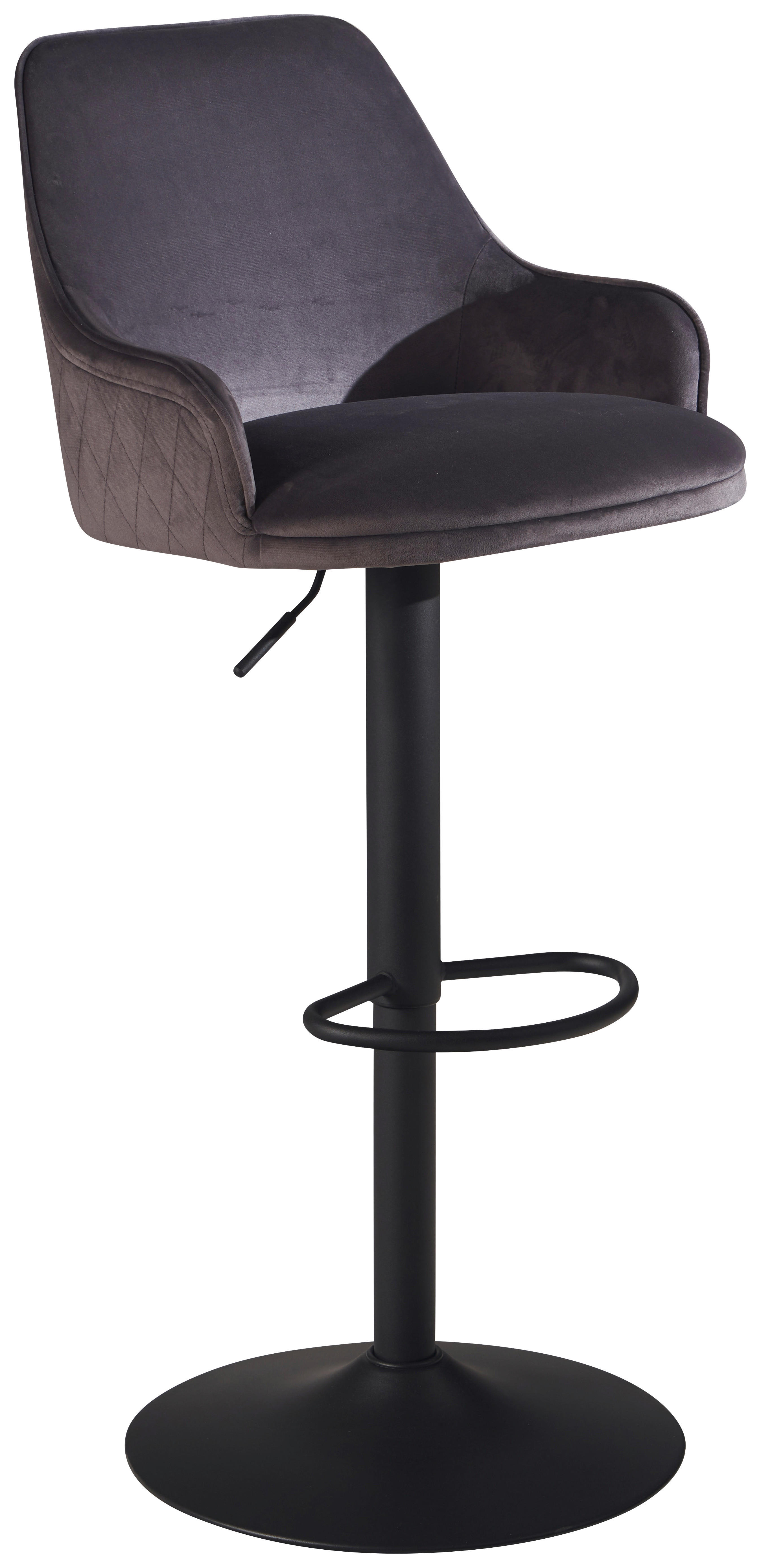 Barhocker grau schwarz Samt Eisen B/H/T: ca. 45x106x45 cm Barhocker - schwarz/grau (45,00/106,00/45,00cm) - Wohnling