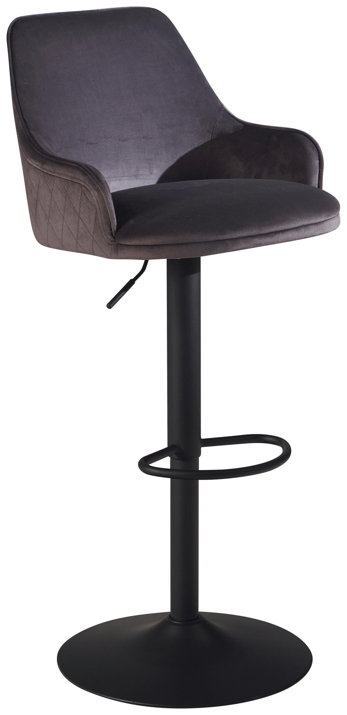 Barhocker grau schwarz Samt Eisen B/H/T: ca. 45x106x45 cm Barhocker - schwarz/grau (45,00/106,00/45,00cm) - Wohnling