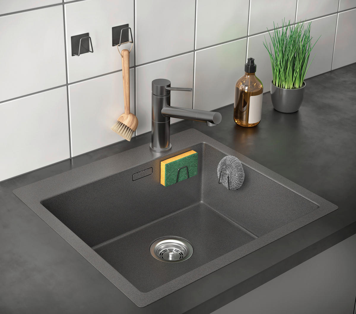 Metaltex Haushaltshelfer schwarz Stahl B/H/L: ca. 8,5x17x3,3 cm Schwammhalterung - schwarz (3,30/8,50/17,00cm) - Metaltex