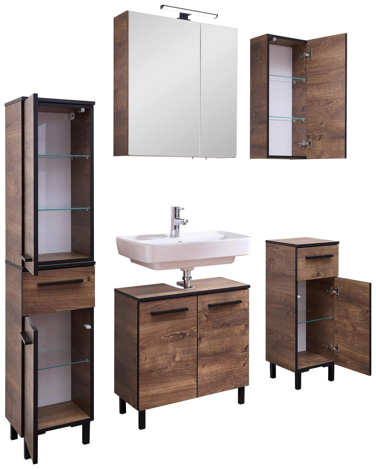 Badezimmer-Set Quickset 374 Eiche Ribeck Nachbildung B/H/T: ca. 120x200x33 cm Quickset 374 - Eiche (120,00/200,00/33,00cm) - Pelipal