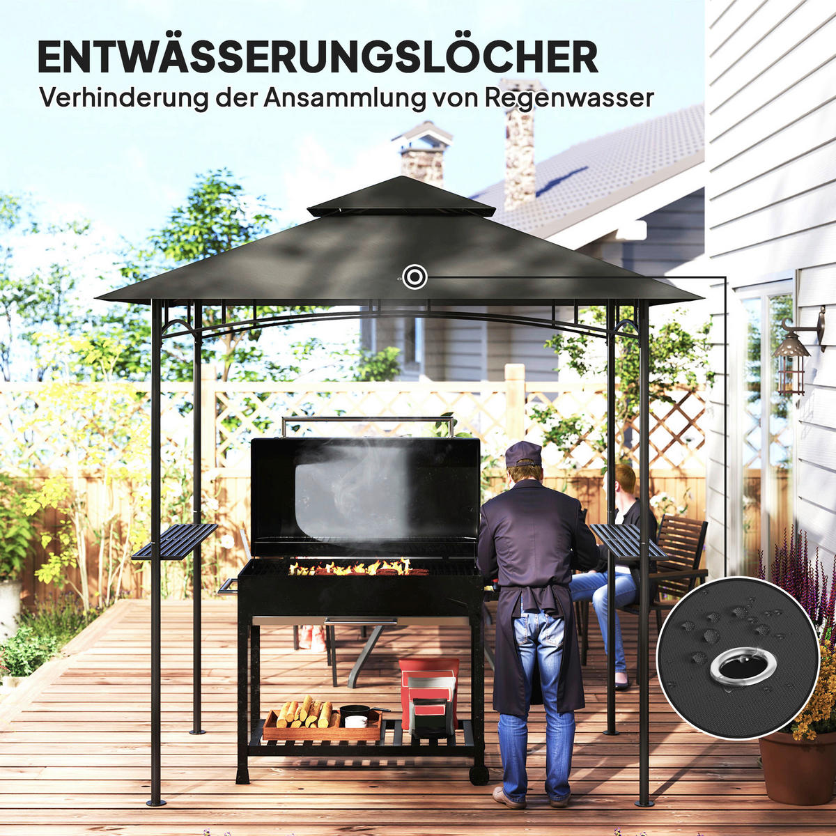 Outsunny Grillpavillon dunkelgrau Polyester B/H/L: ca. 150x258x240 cm Grillpavillon - dunkelgrau (240,00/150,00/258,00cm) - Outsunny
