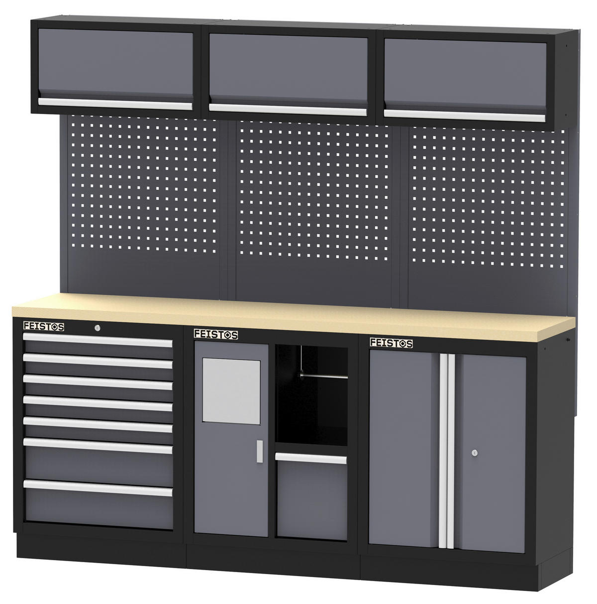 Werkstatteinrichtung Apollo schwarz B/H/L: ca. 204x200x46 cm Apollo - schwarz/anthrazit (46,00/204,00/200,00cm) - Feistos