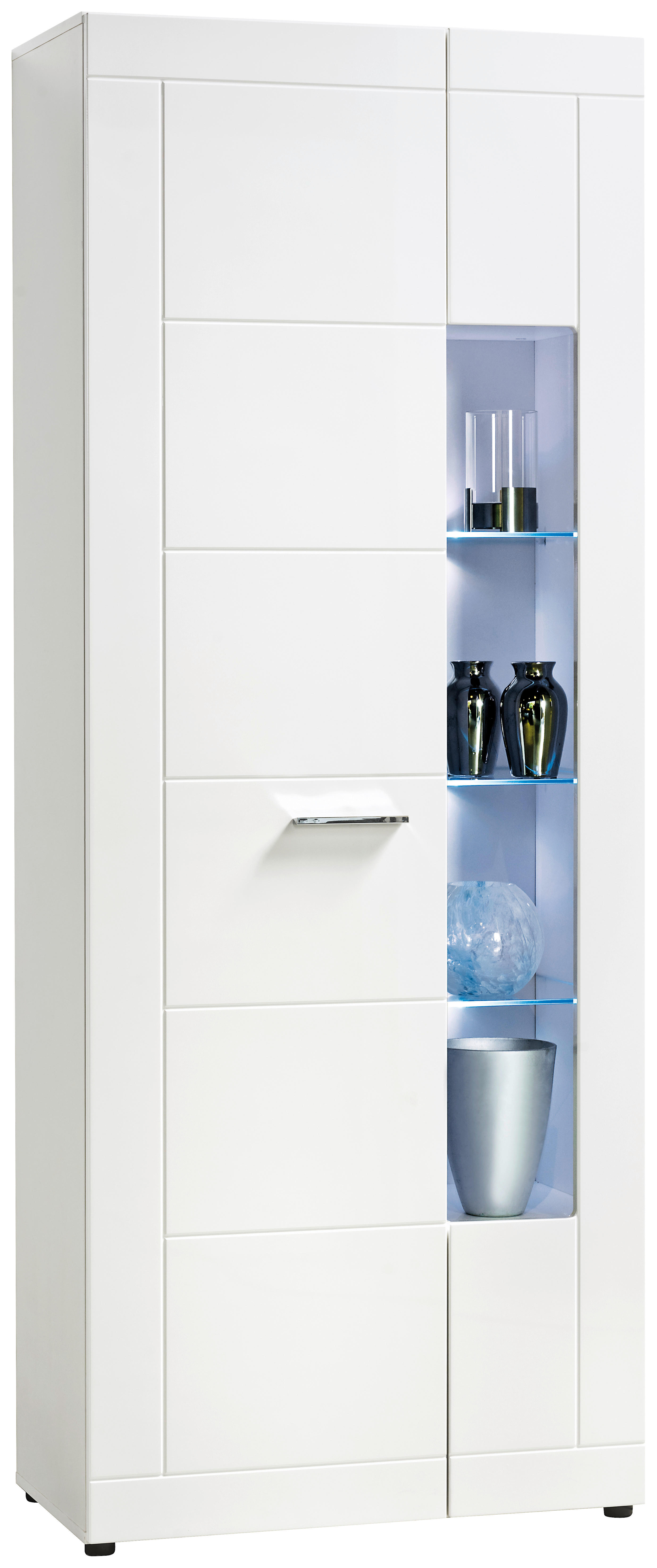 Standvitrine Atlanta weiß weiß Hochglanz B/H/T: ca. 75x194x40 cm Atlanta - weiß/silber (75,00/194,00/40,00cm)
