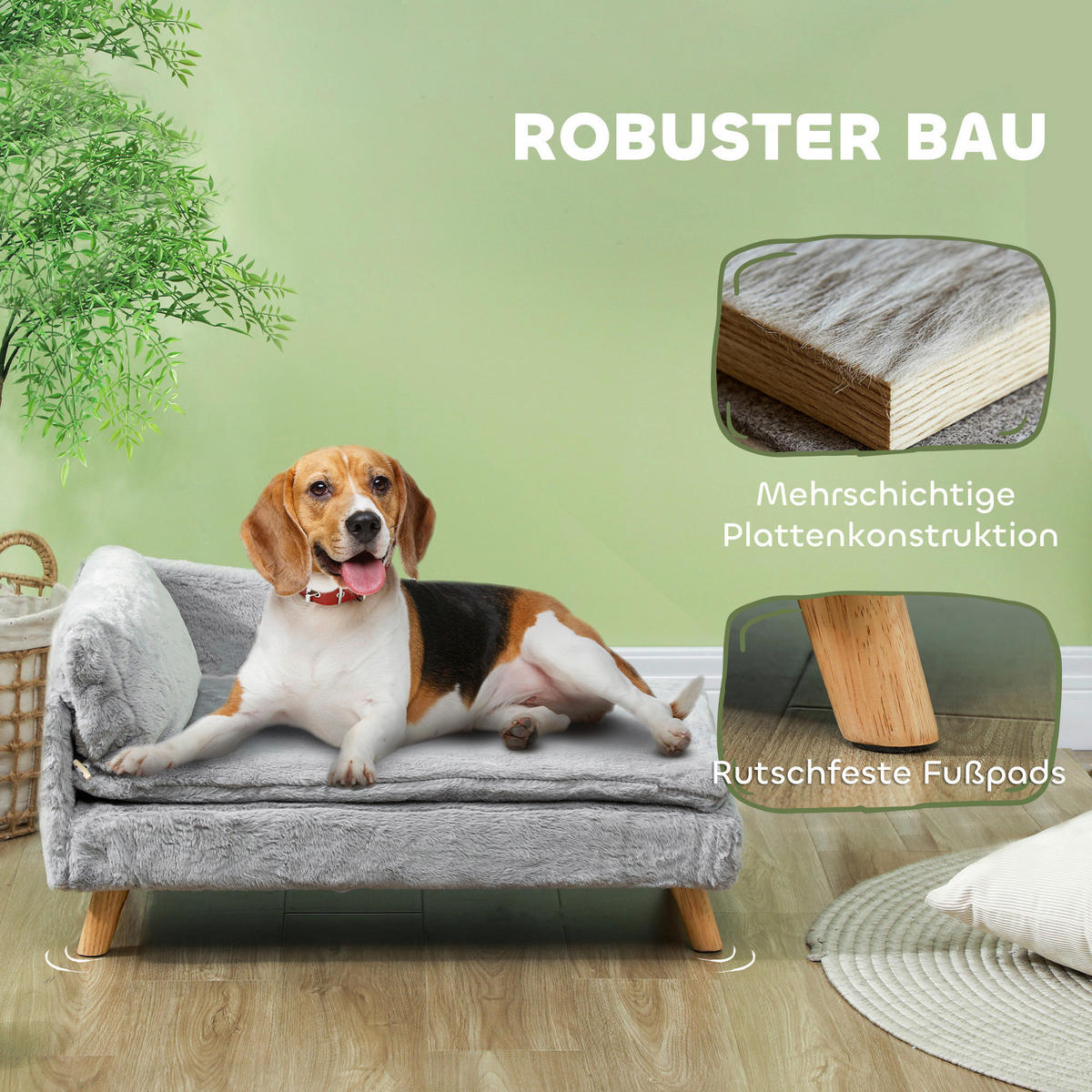 PawHut Hundesofa hellgrau Schaumstoff B/H/L: ca. 50x40x80 cm Hundesofa - hellgrau (80,00/50,00/40,00cm) - PawHut