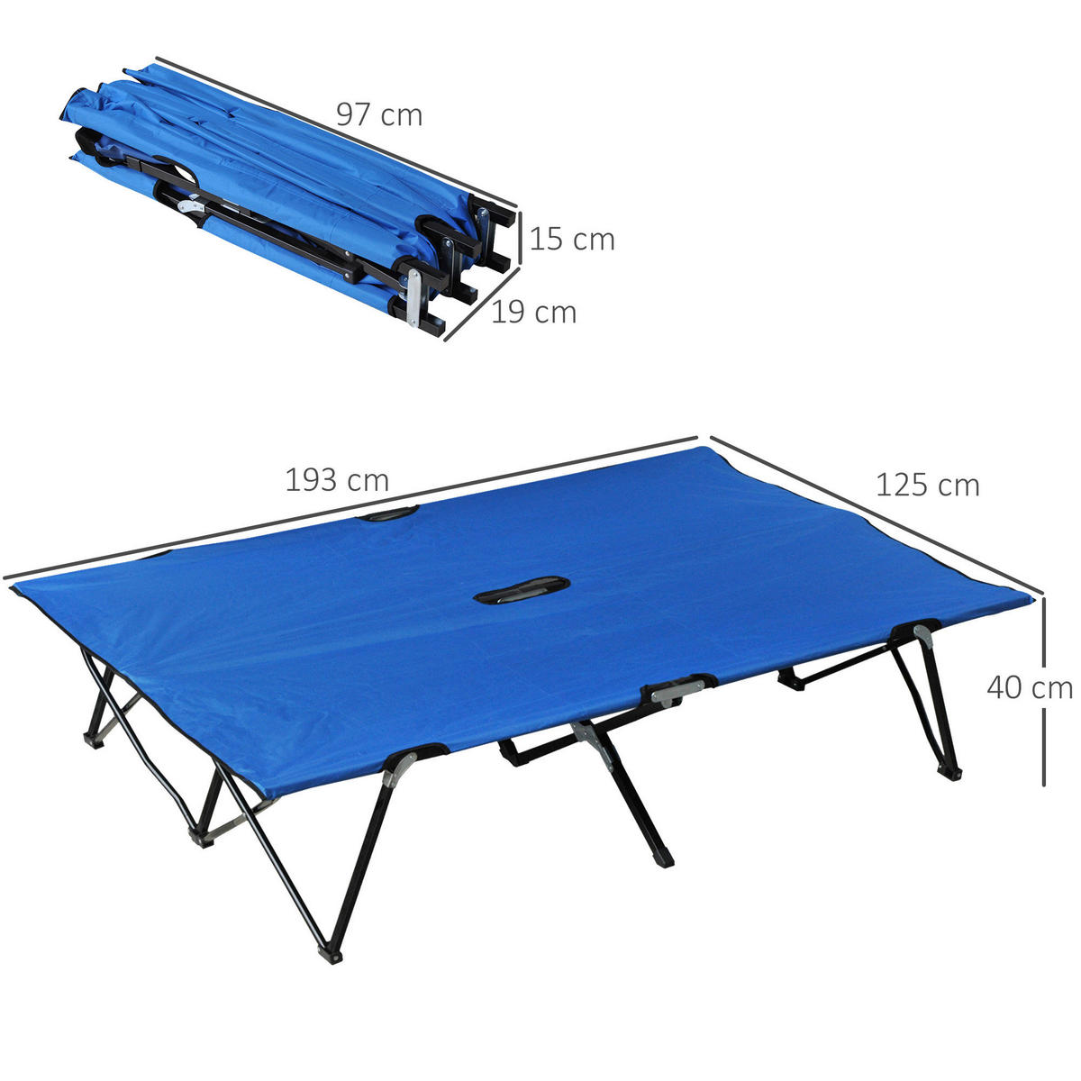 Outsunny Campingartikel B/H/L: ca. 125x193x40 cm Feldbett - blau/schwarz (40,00/125,00/193,00cm) - Outsunny
