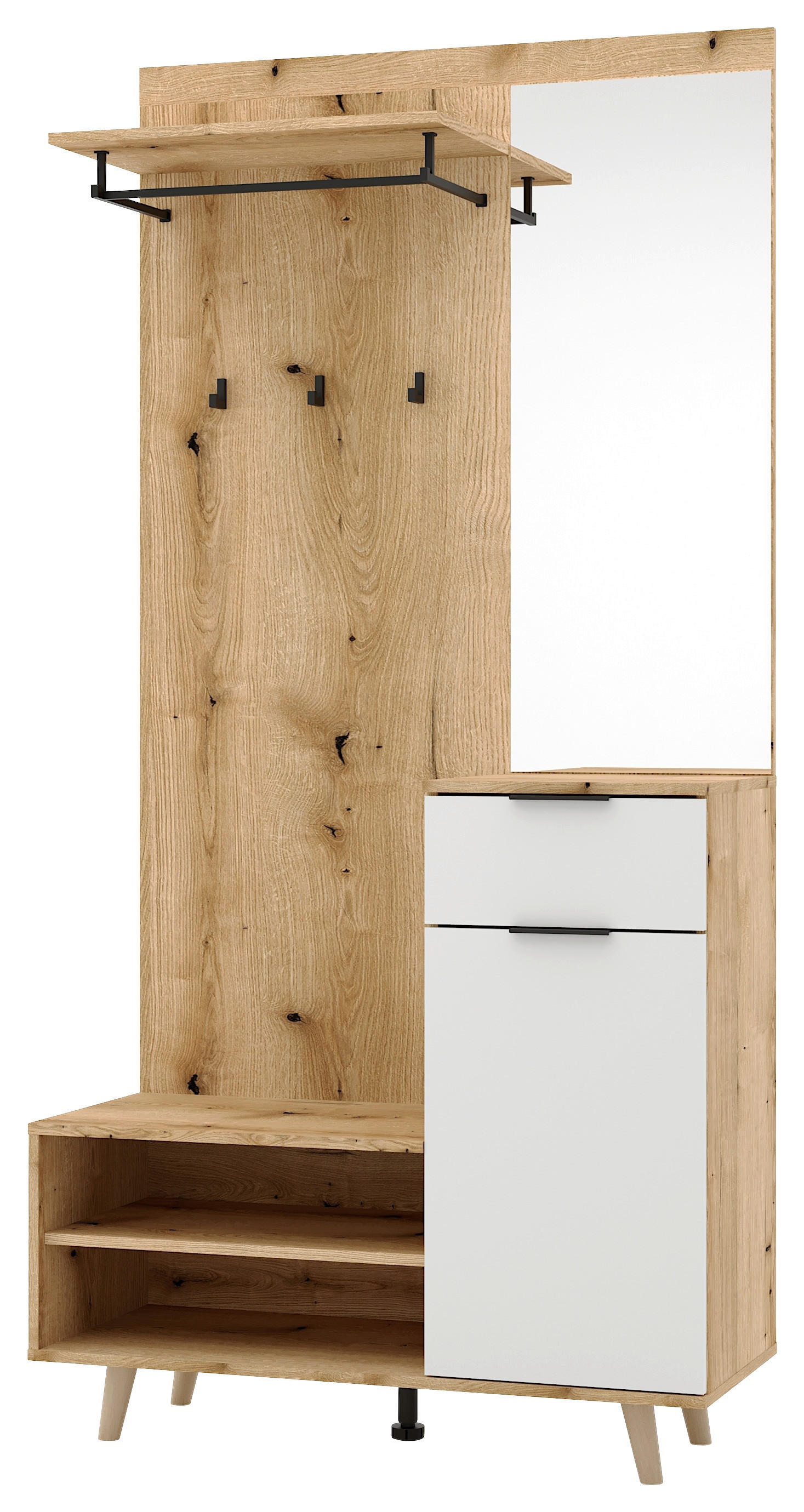 Garderobe NORDIC Eiche Artisan Nachbildung weiß matt B/H/T: ca. 100x200x40 cm NORDIC - Eiche/weiß (100,00/200,00/40,00cm) - WIPMEB