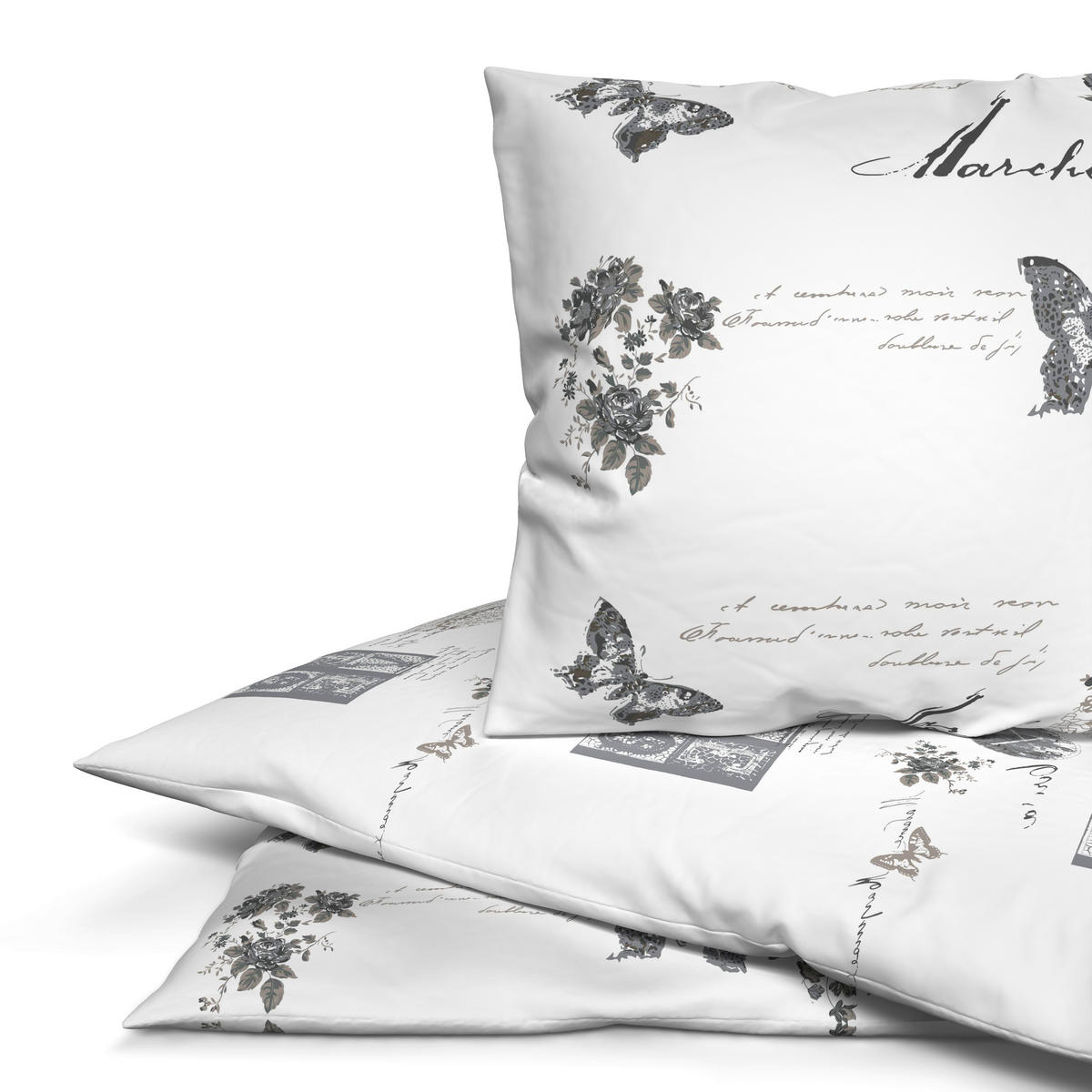 Baumwoll Bettwäsche Fleur Renforce Fleur - weiß/taupe (135,00/200,00cm) - Home Dreams