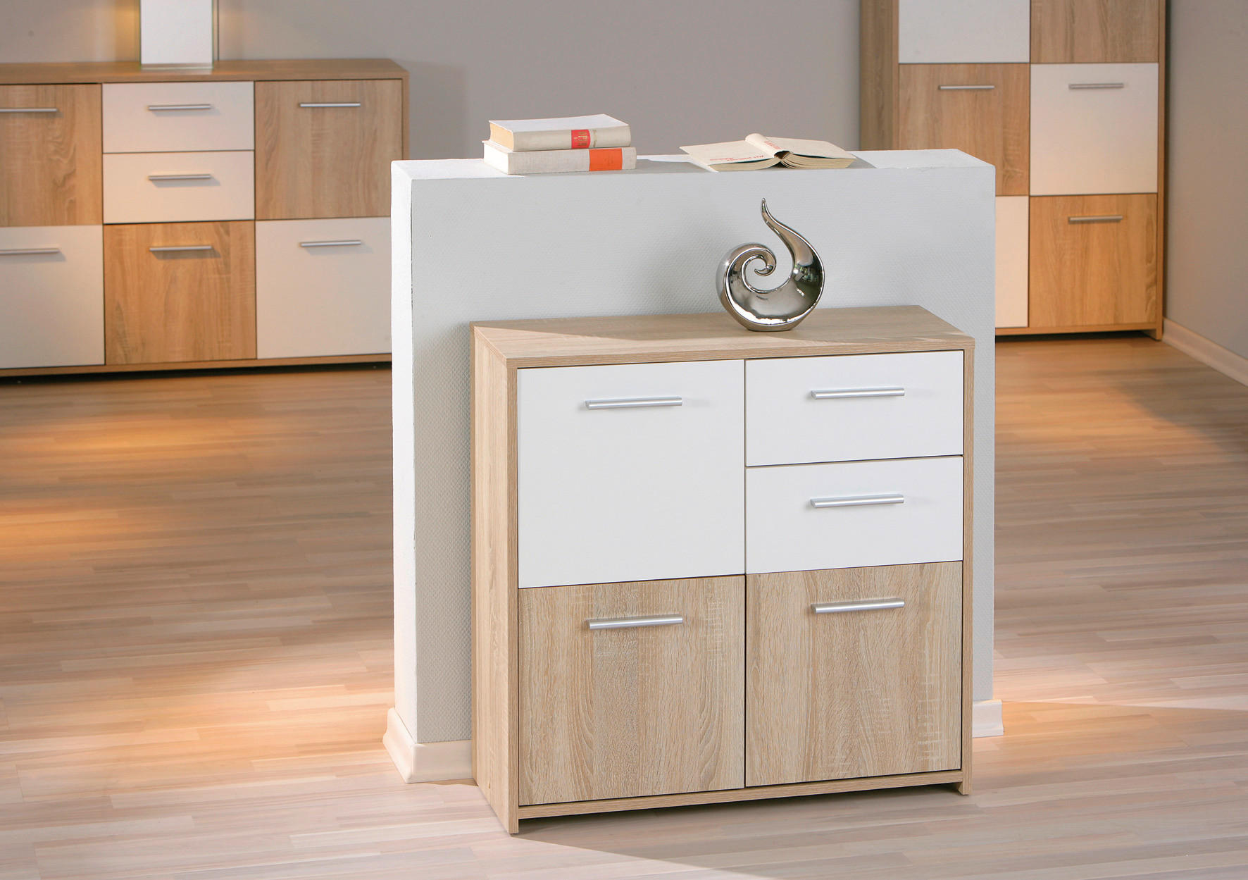 Kommode Eboli Eiche Sonoma Nachbildung weiß B/H/T: ca. 77x77x30 cm Eboli - Eiche/weiß (77,00/77,00/30,00cm) - Inter Link