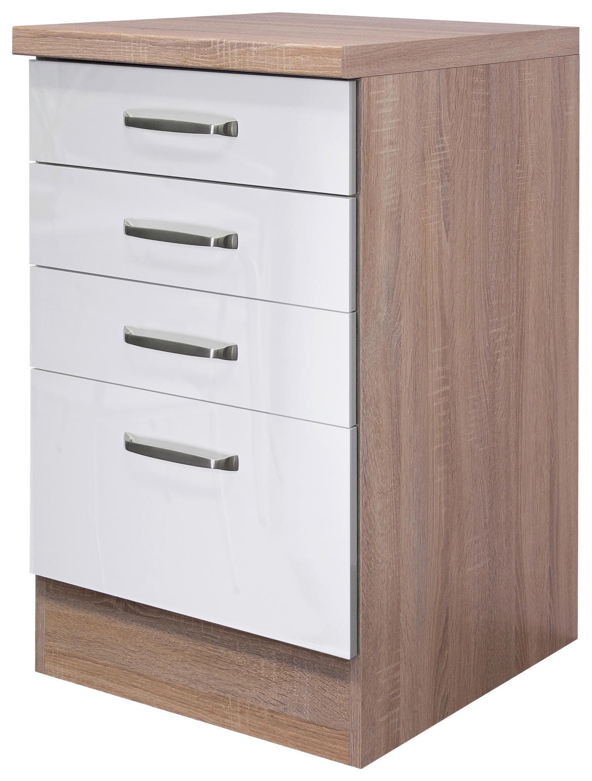 Schubkastenschrank Valero weiß Hochglanz B/H/T: ca. 50x86x60 cm Valero - Eiche/weiß (50,00/86,00/60,00cm) - Flex-Well