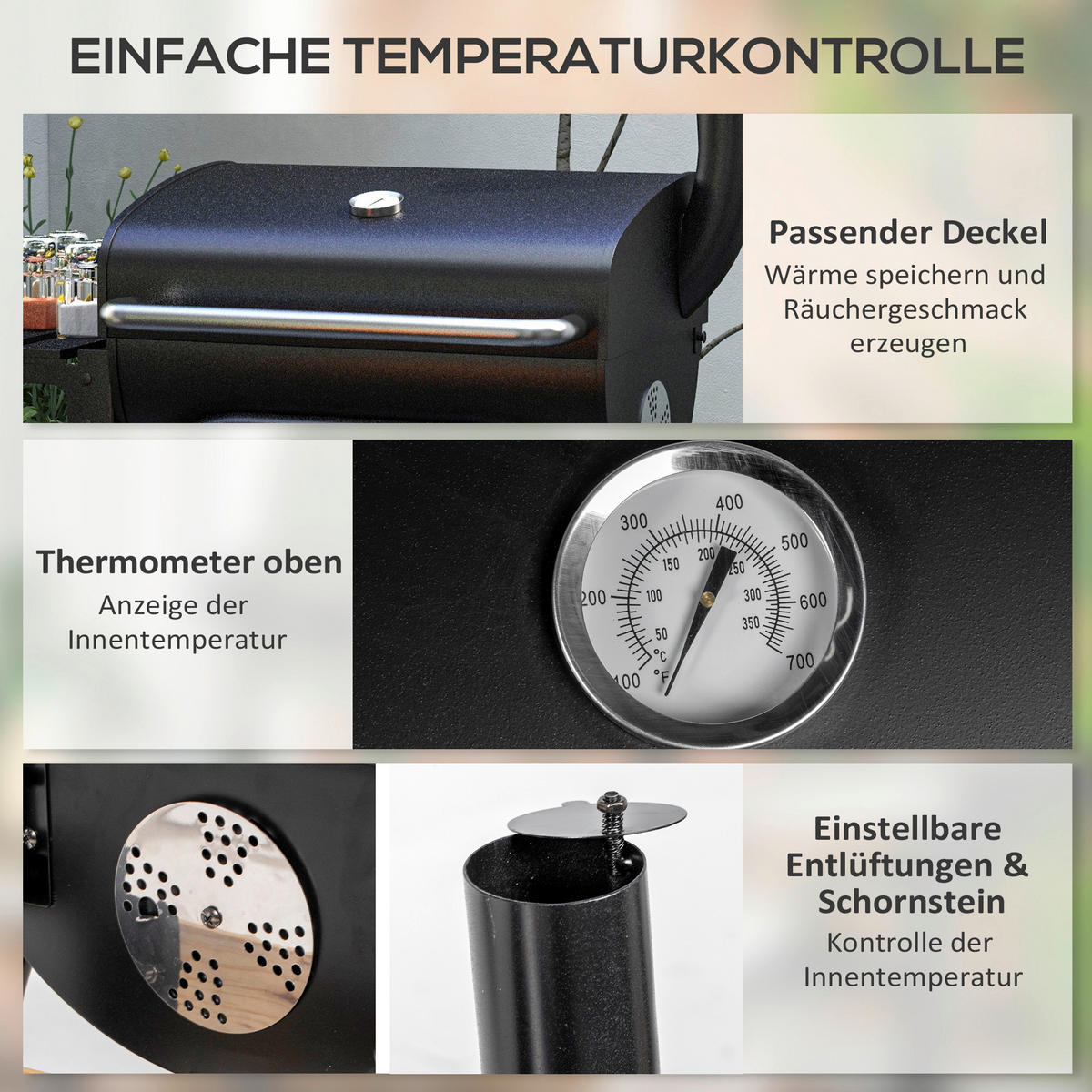 Outsunny Holzkohlegrill Metall B/H/L: ca. 46,5x115x83 cm Holzkohlegrill - schwarz (83,00/46,50/115,00cm) - Outsunny