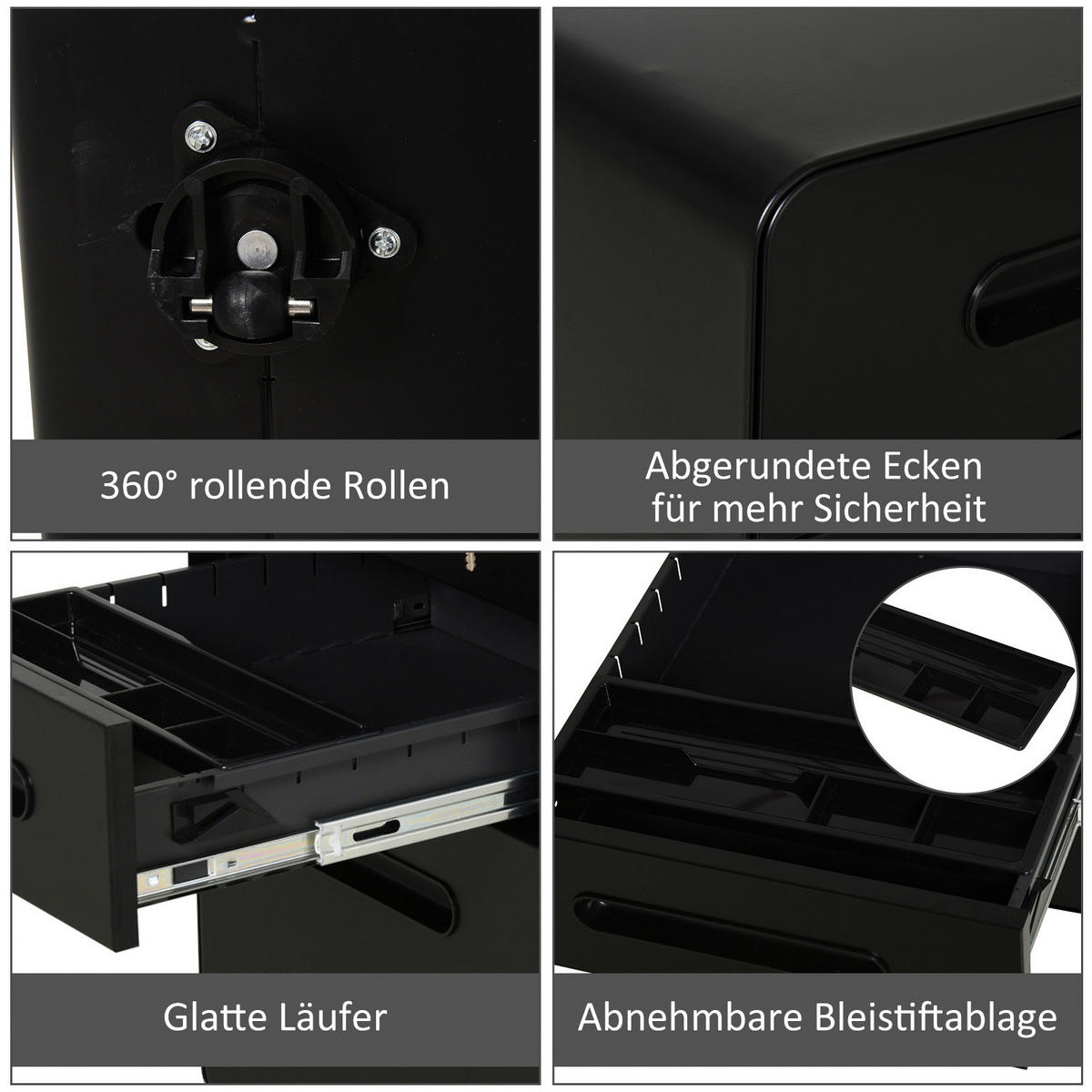 Aktenschrank 924-007BK schwarz B/H/T: ca. 39x59x48 cm 924-007BK - schwarz (39,00/59,00/48,00cm) - Vinsetto