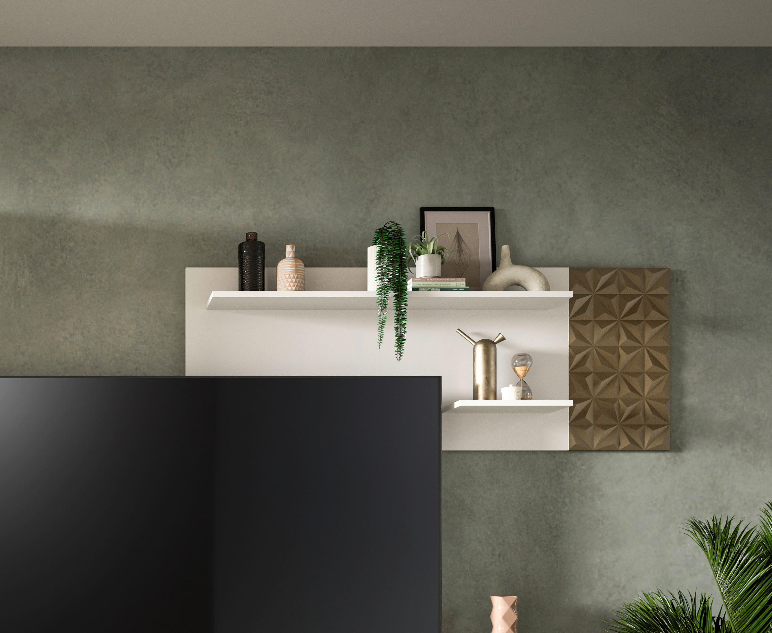 Thumbnail - Wandboard Prisma weiß gold Optik B/H/T: ca. 140x53x17 cm