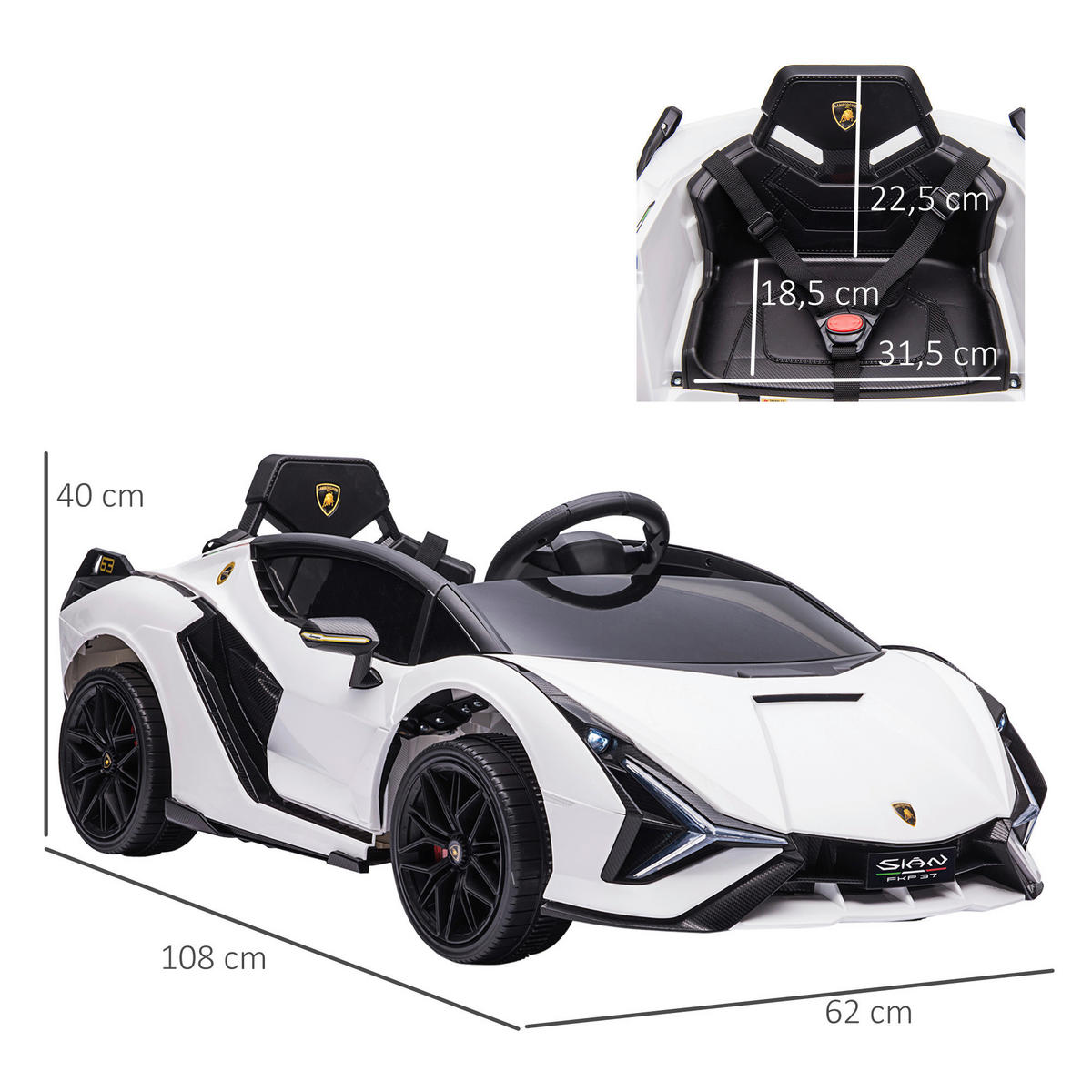 HOMCOM Kinder-Elektroauto weiß B/H/L: ca. 62x65x132 cm Kinder Elektroauto - weiß (132,00/62,00/65,00cm) - HOMCOM