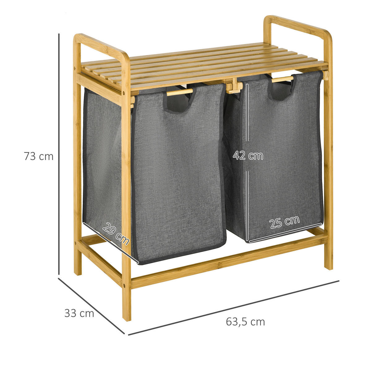 HOMCOM Wäschekorb grau B/H/L: ca. 33x63,5x73 cm Wäschekorb - grau (73,00/33,00/63,50cm) - HOMCOM