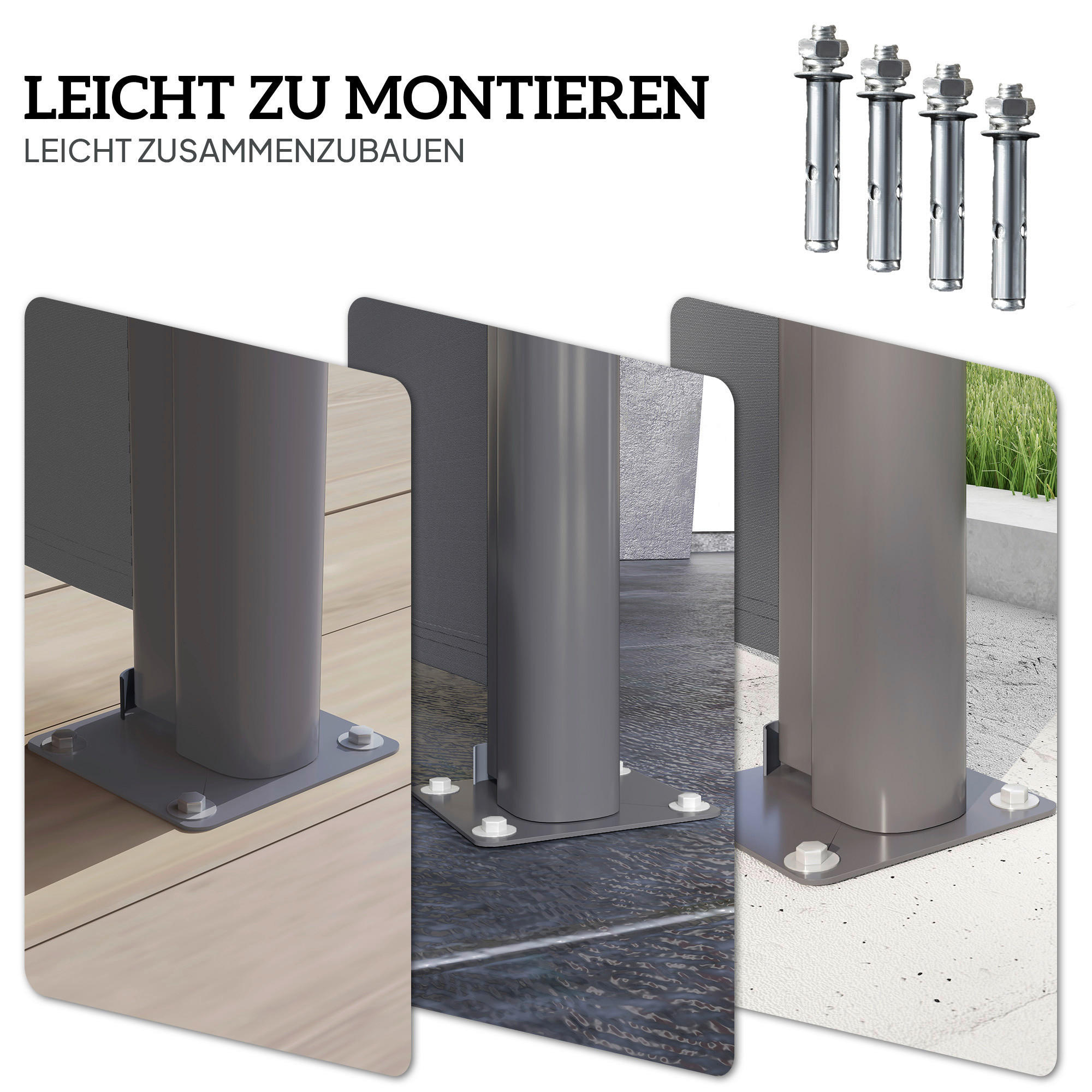 Thumbnail - Outsunny Seitenmarkise dunkelgrau Aluminium B/H/L: ca. 1x180x300 cm