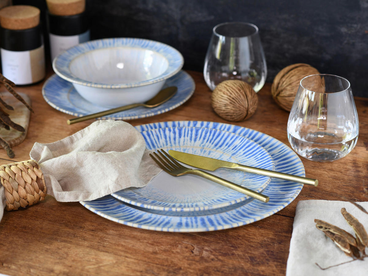 CreaTable Teller-Set Rondo Summertime weiß Steinzeug Rondo Summertime - blau/weiß - CreaTable